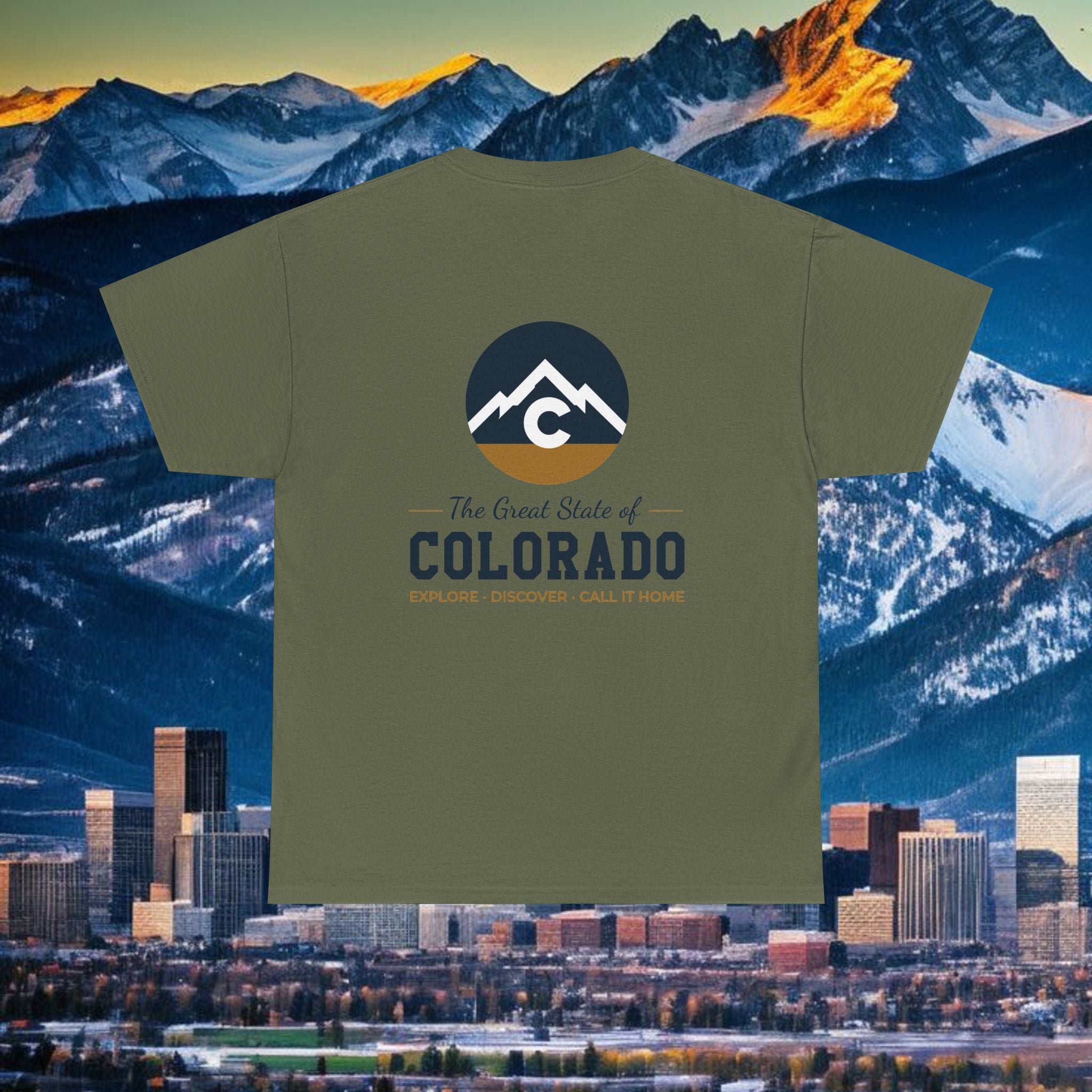 Modern Full back Colorado Mountain Tee — "The Great State of Colorado"  Outdoor T-Shirt