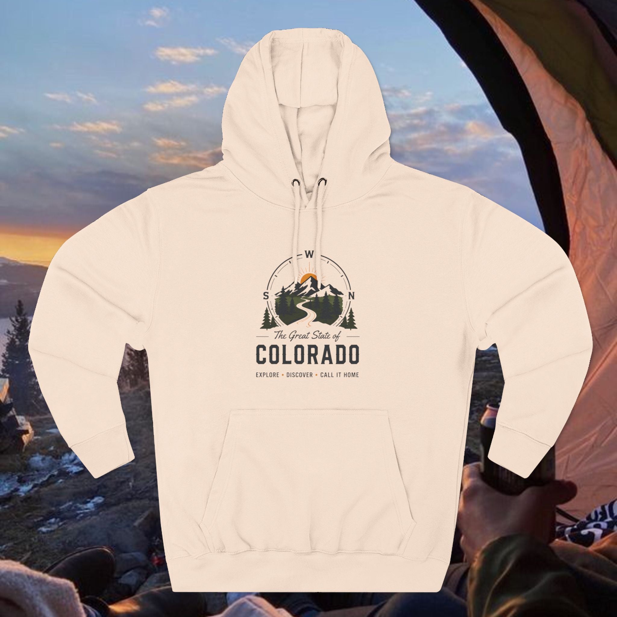 Compass Colorado Mountain Hoodie — The Great State Graphic Fleece Pullover