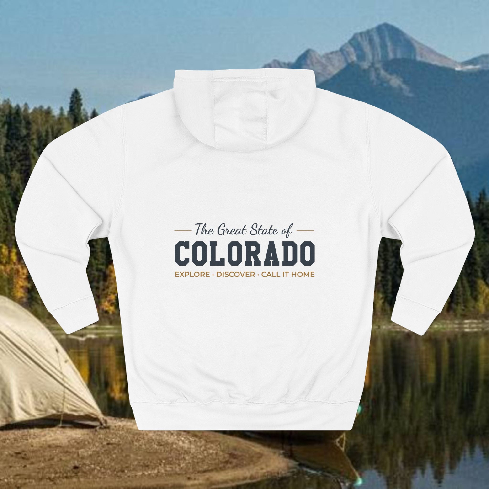Modern Colorado Mountain Hoodie — "The Great State of Colorado" Fleece Pullover