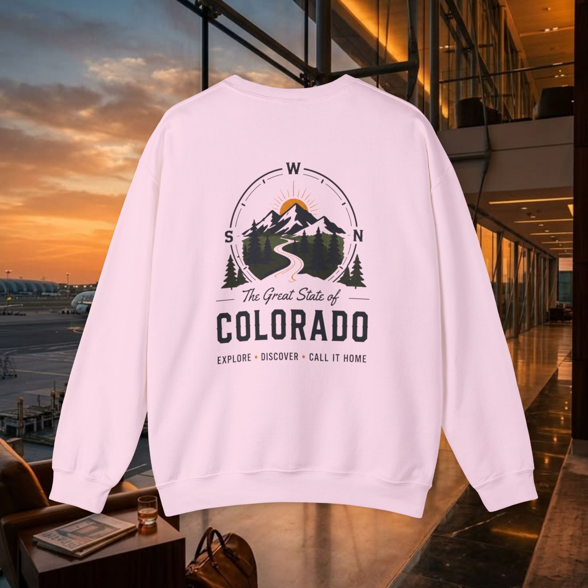 Compass Colorado Mountain Crewneck Sweatshirt — The Great State of Colorado Graphic