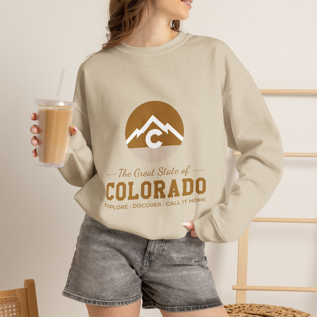 Modern Colorado Mountain Crewneck Sweatshirt — The Great State of Colorado Graphic