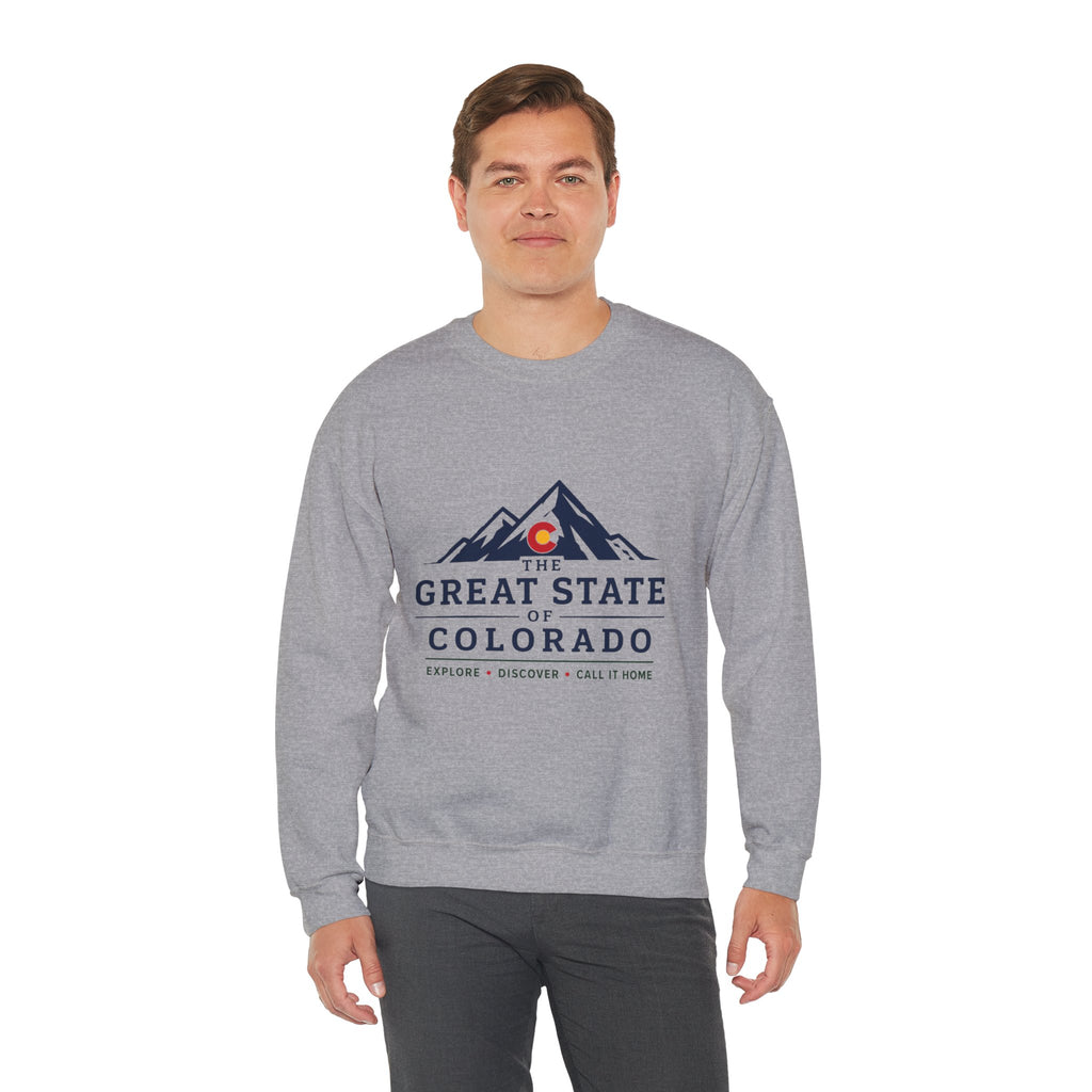 Colorado Mountains Crewneck Sweatshirt — "The Great State of Colorado" Graphic