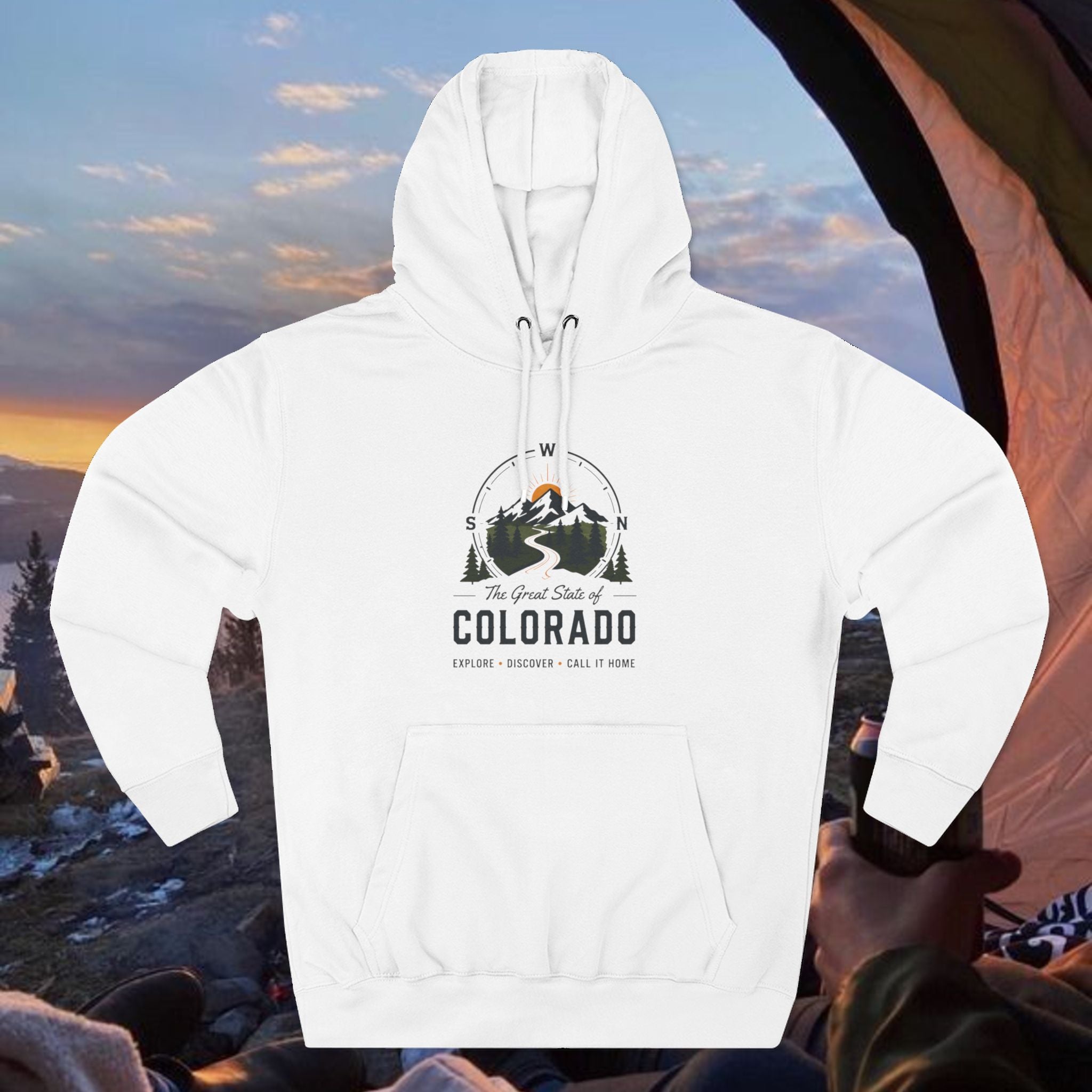 Compass Colorado Mountain Hoodie — The Great State Graphic Fleece Pullover