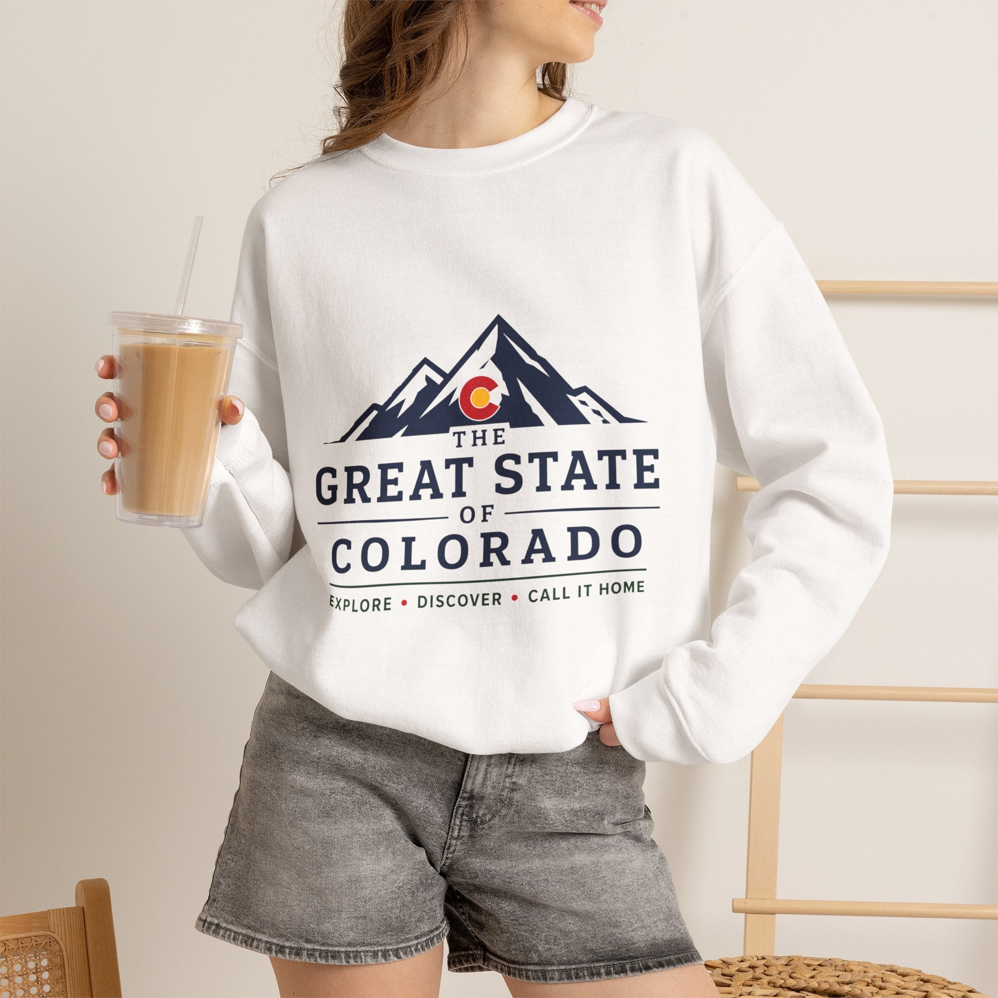 Colorado Mountains Crewneck Sweatshirt — "The Great State of Colorado" Graphic