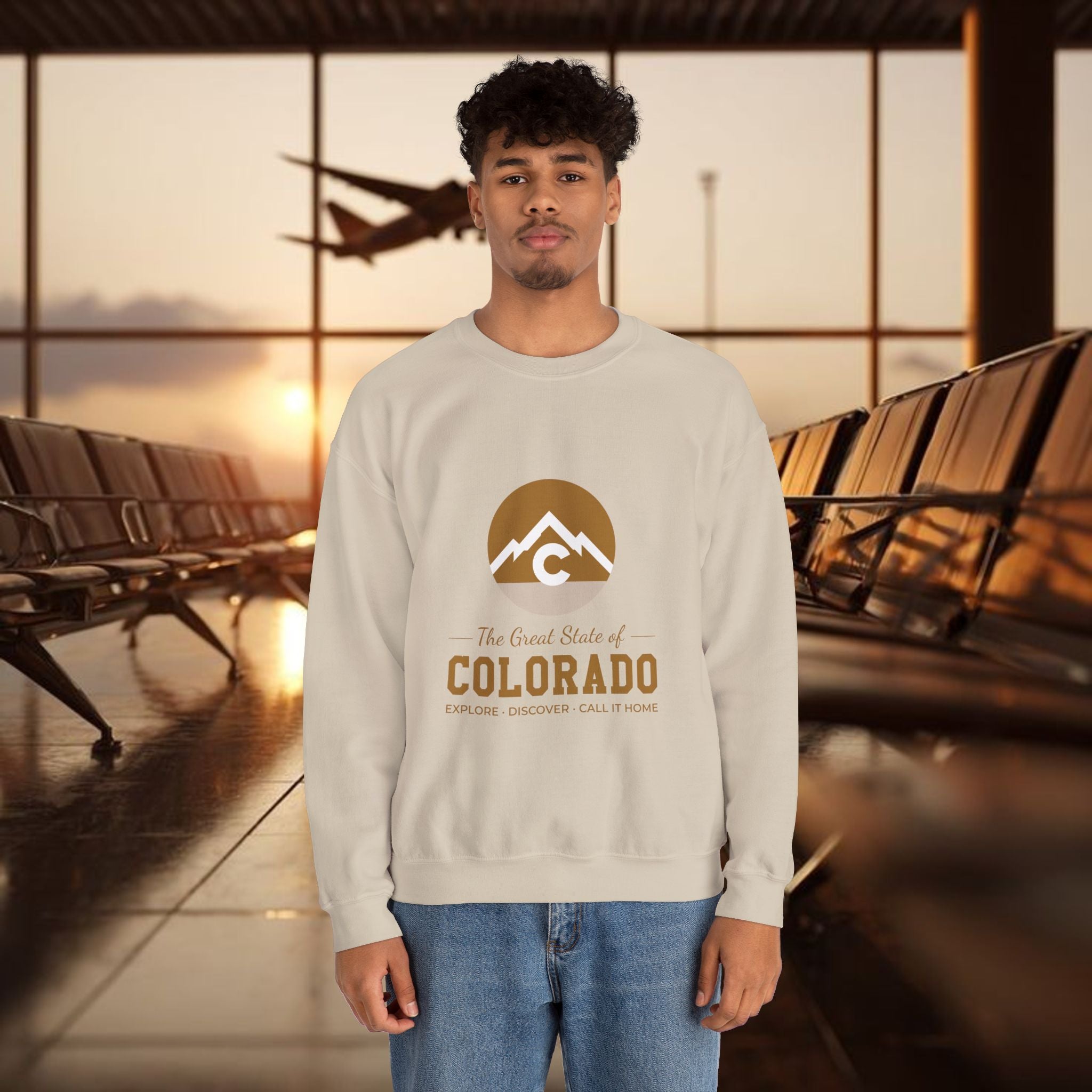 Modern Colorado Mountain Crewneck Sweatshirt — The Great State of Colorado Graphic