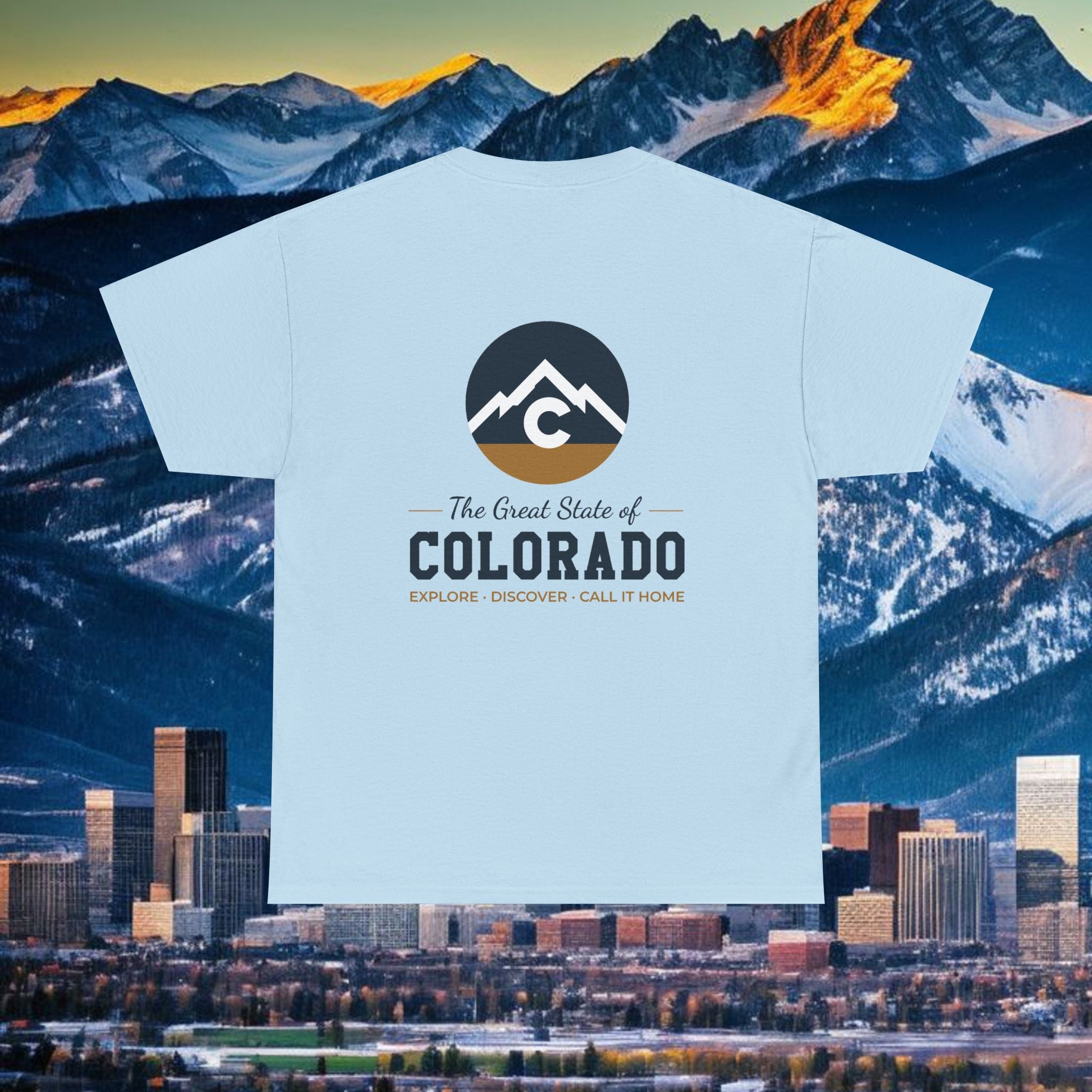 Modern Full back Colorado Mountain Tee — "The Great State of Colorado"  Outdoor T-Shirt