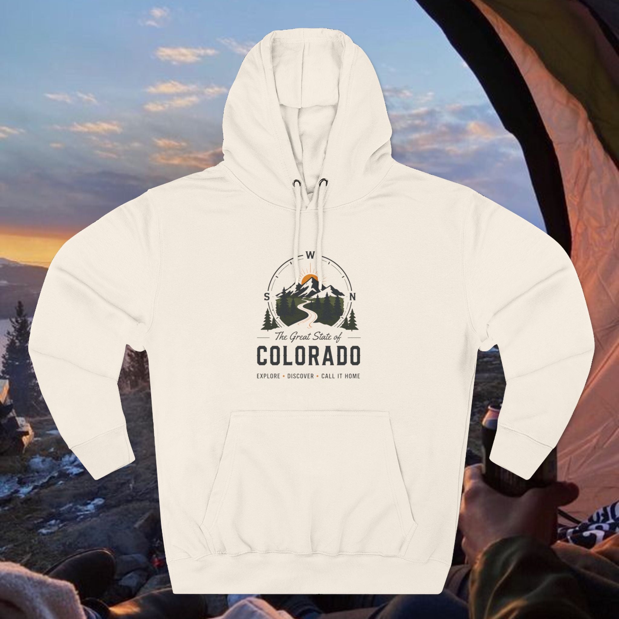 Compass Colorado Mountain Hoodie — The Great State Graphic Fleece Pullover