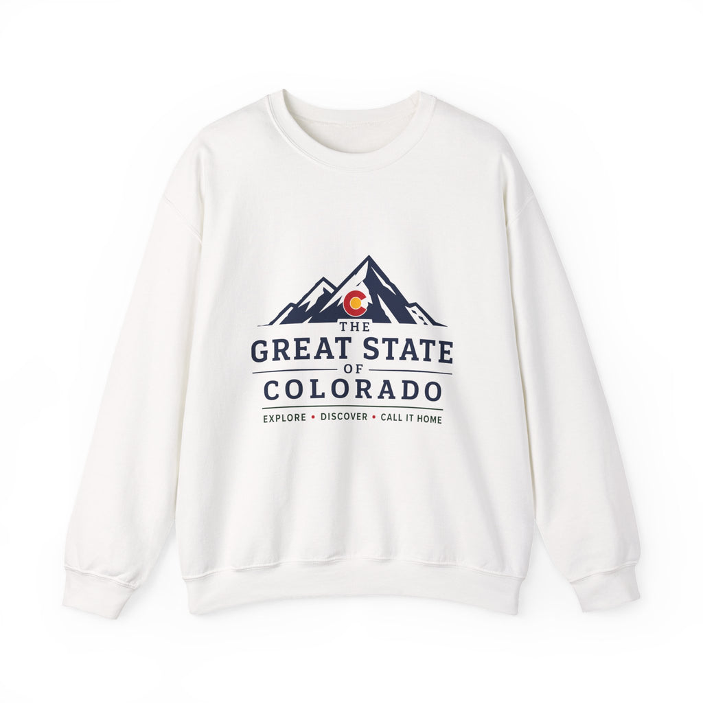 Colorado Mountains Crewneck Sweatshirt — "The Great State of Colorado" Graphic