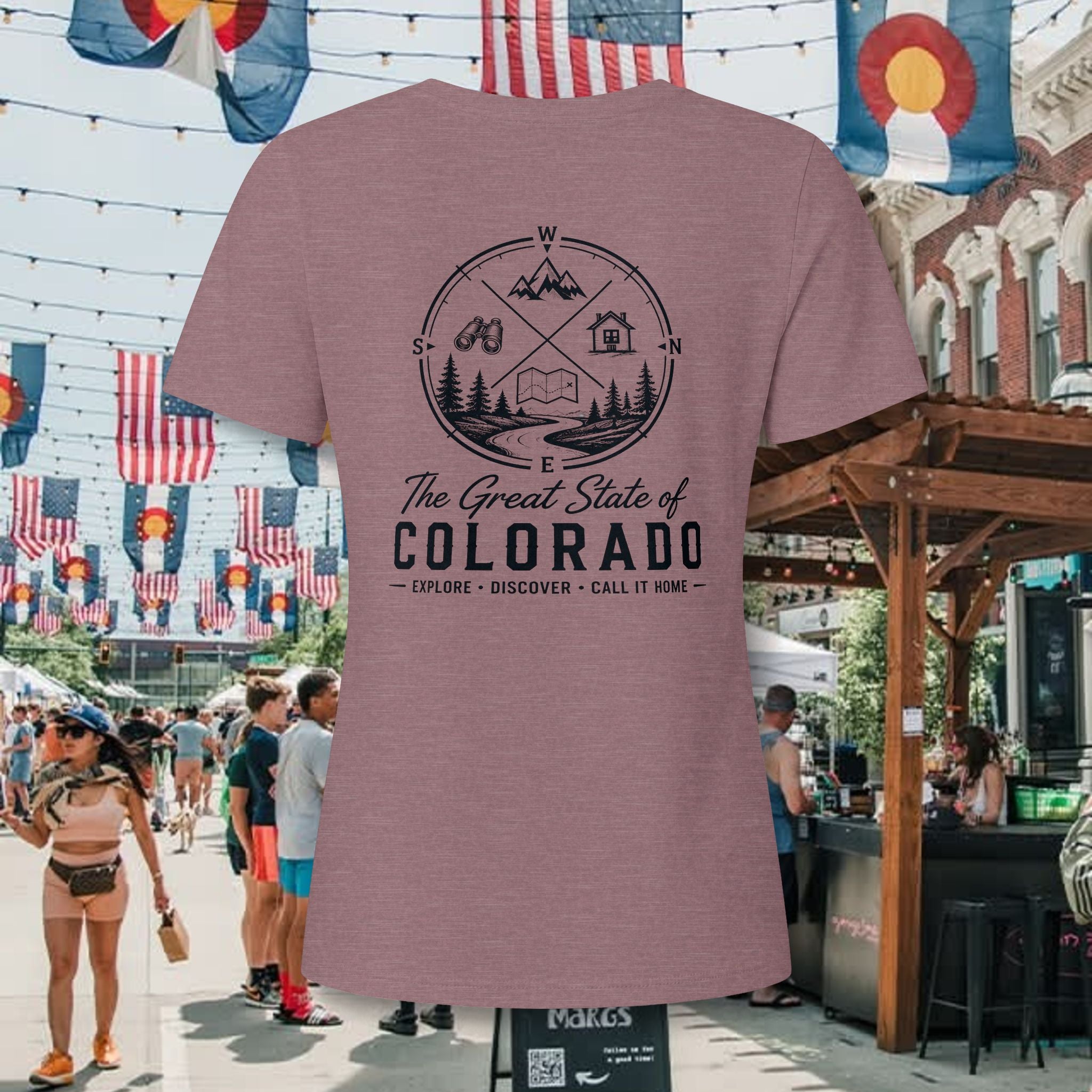 Heritage Back Colorado Outdoor V-Neck Tee — "The Great State of Colorado" Adventure Graphic