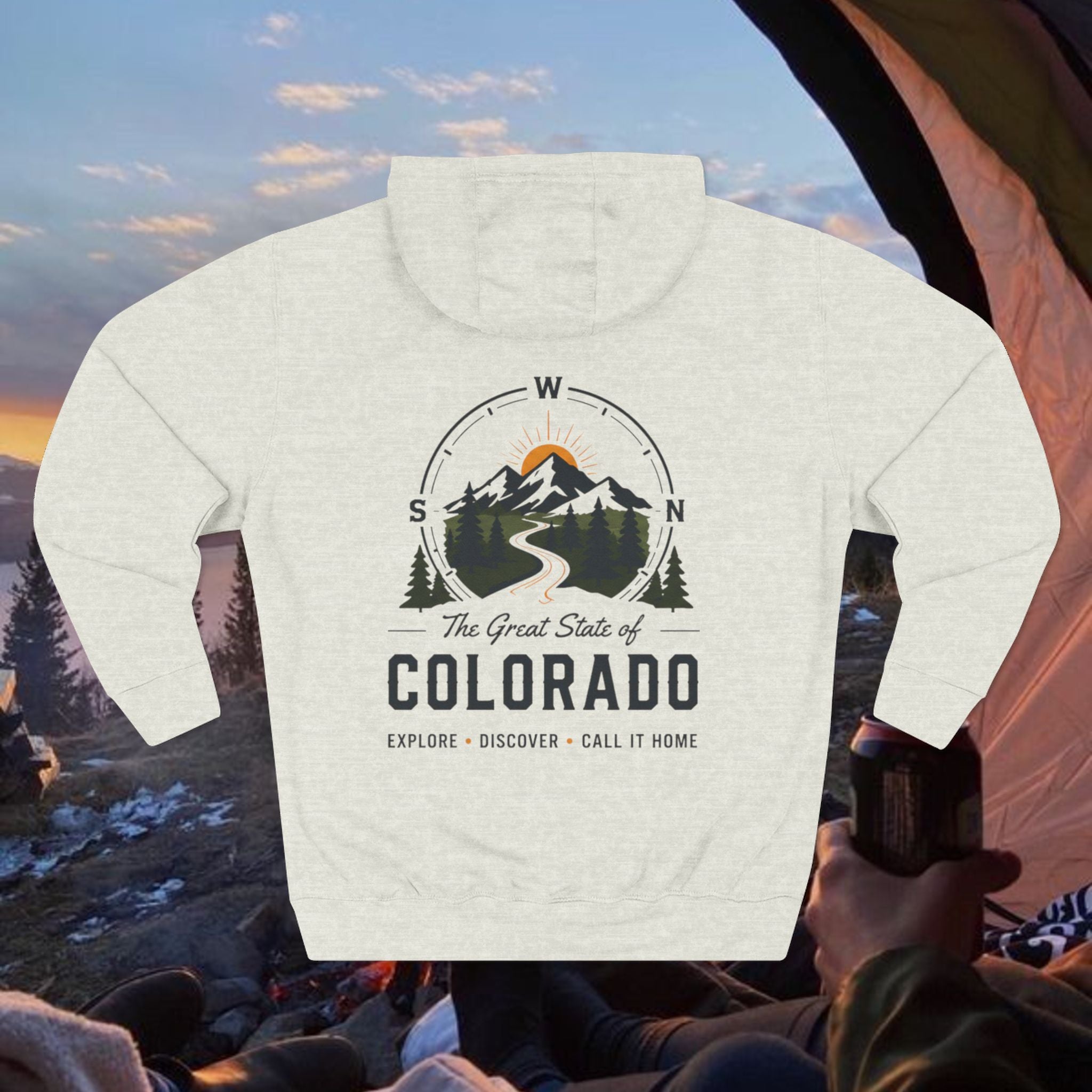 Compass Personable Colorado Mountain Hoodie — The Great State of Colorado Scenic Pullover