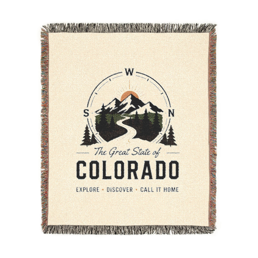 Compass Colorado Mountain Woven Blanket — Retro Compass Scenic Throw