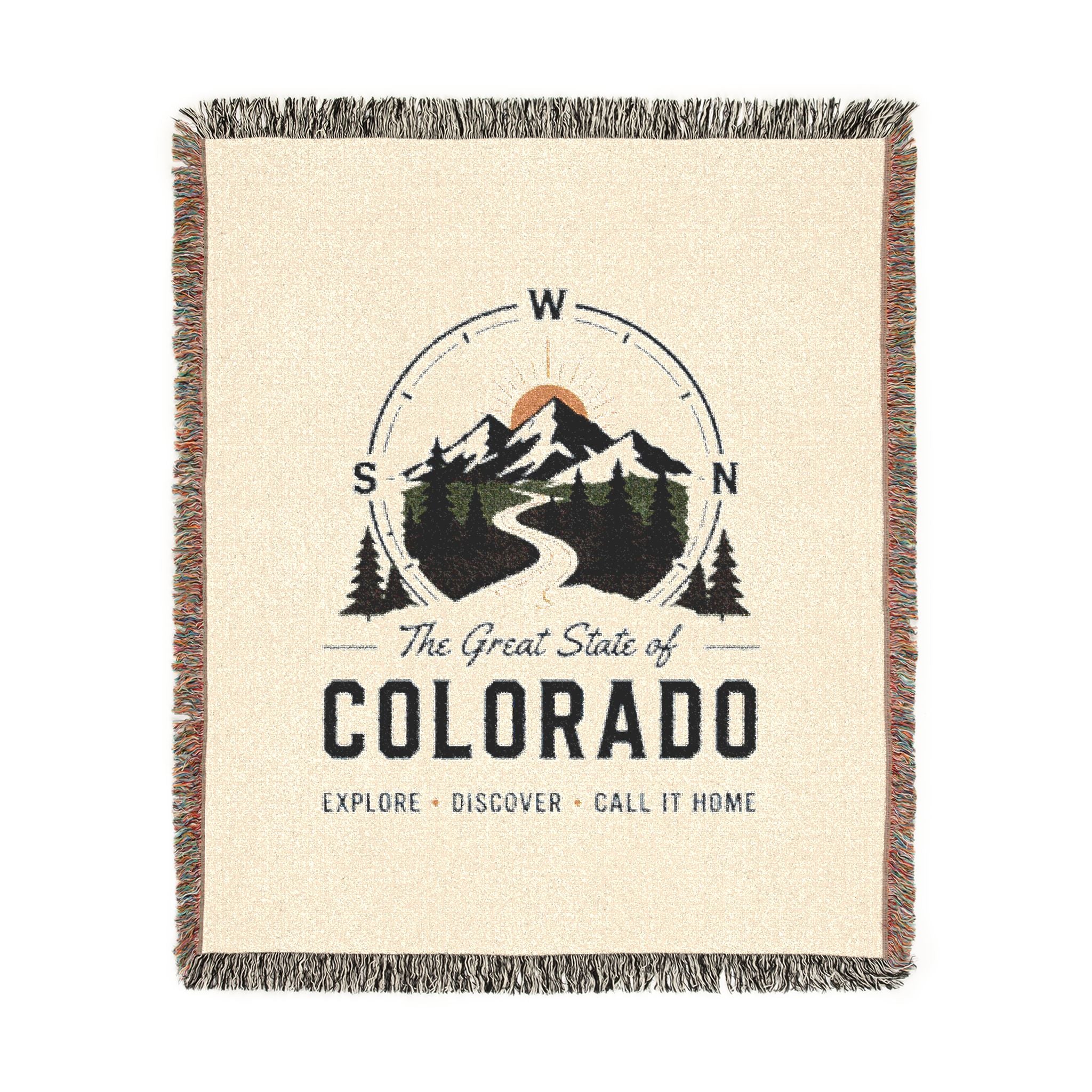 Compass Colorado Mountain Woven Blanket — Retro Compass Scenic Throw