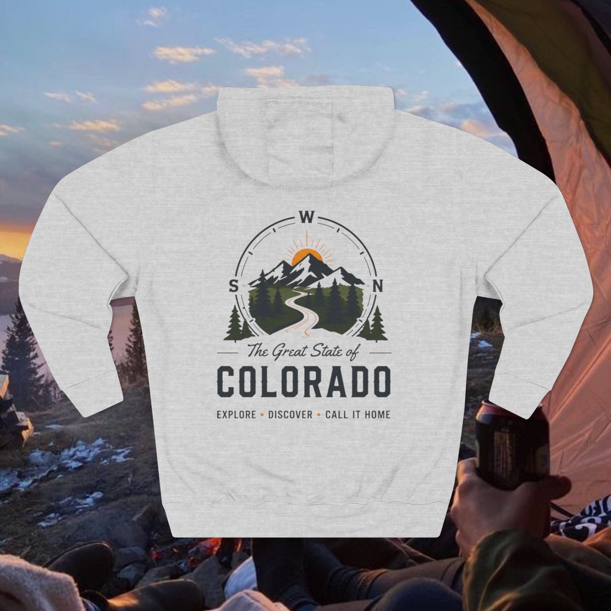 Compass Personable Colorado Mountain Hoodie — The Great State of Colorado Scenic Pullover