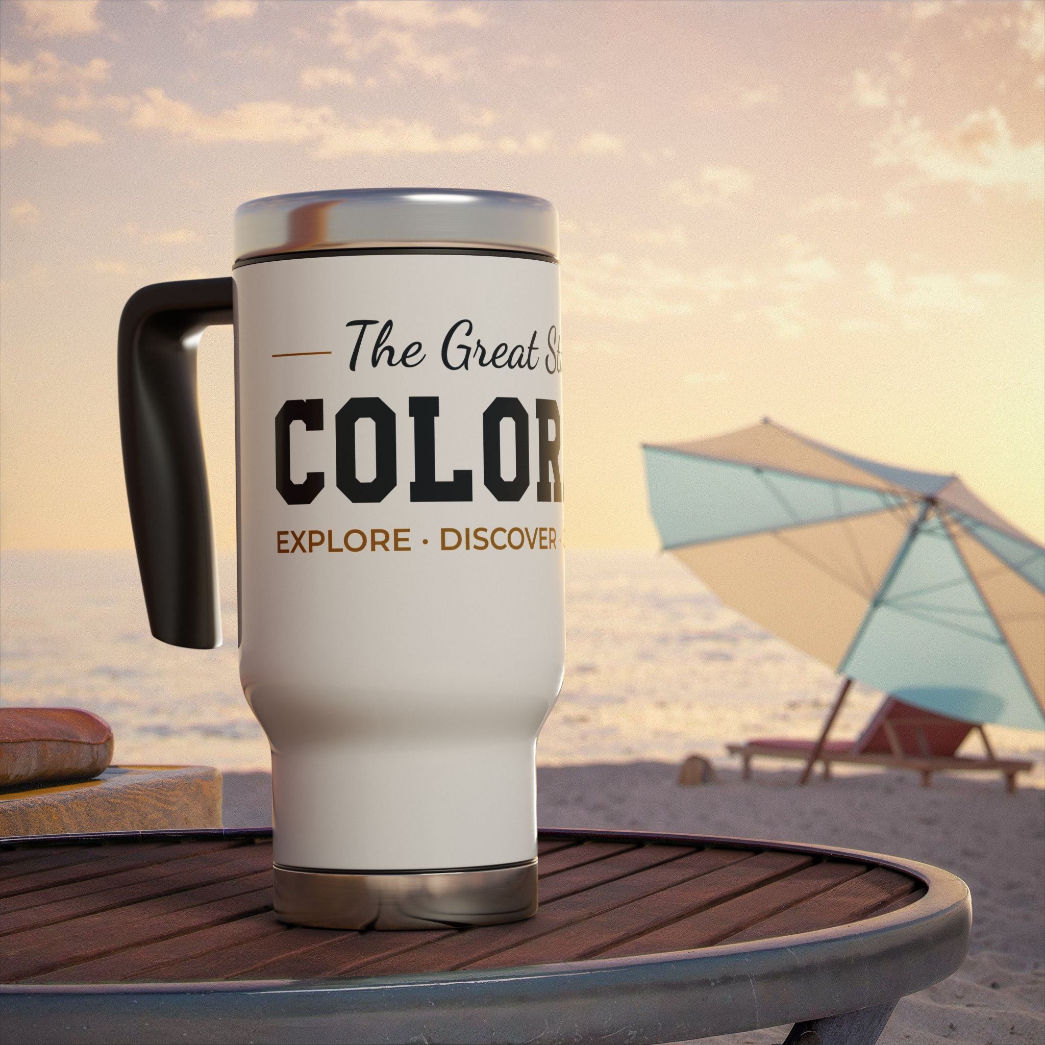Colorado Travel Mug – "The Great State of Colorado" 14oz Stainless Steel Tumbler with Handle