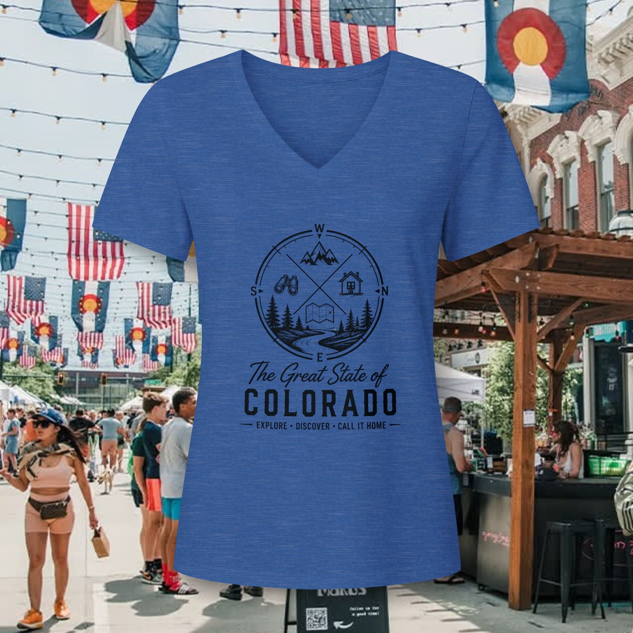 Heritage Colorado Adventure V-Neck Tee — "The Great State of Colorado" Outdoor Mountain Travel Shirt