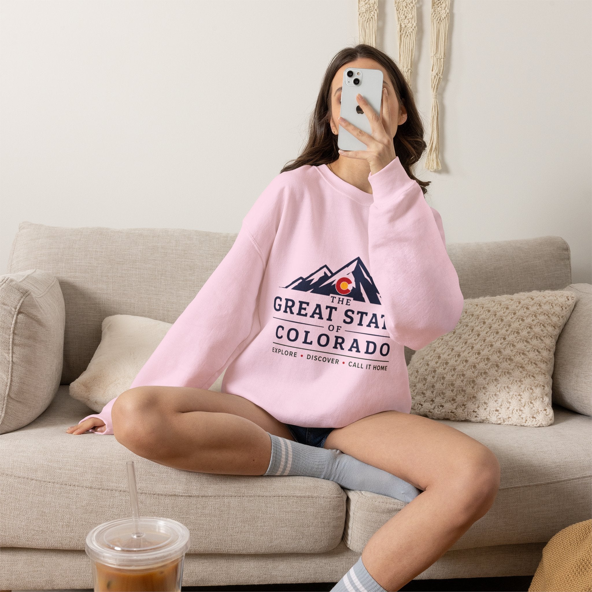 Colorado Mountains Crewneck Sweatshirt — "The Great State of Colorado" Graphic
