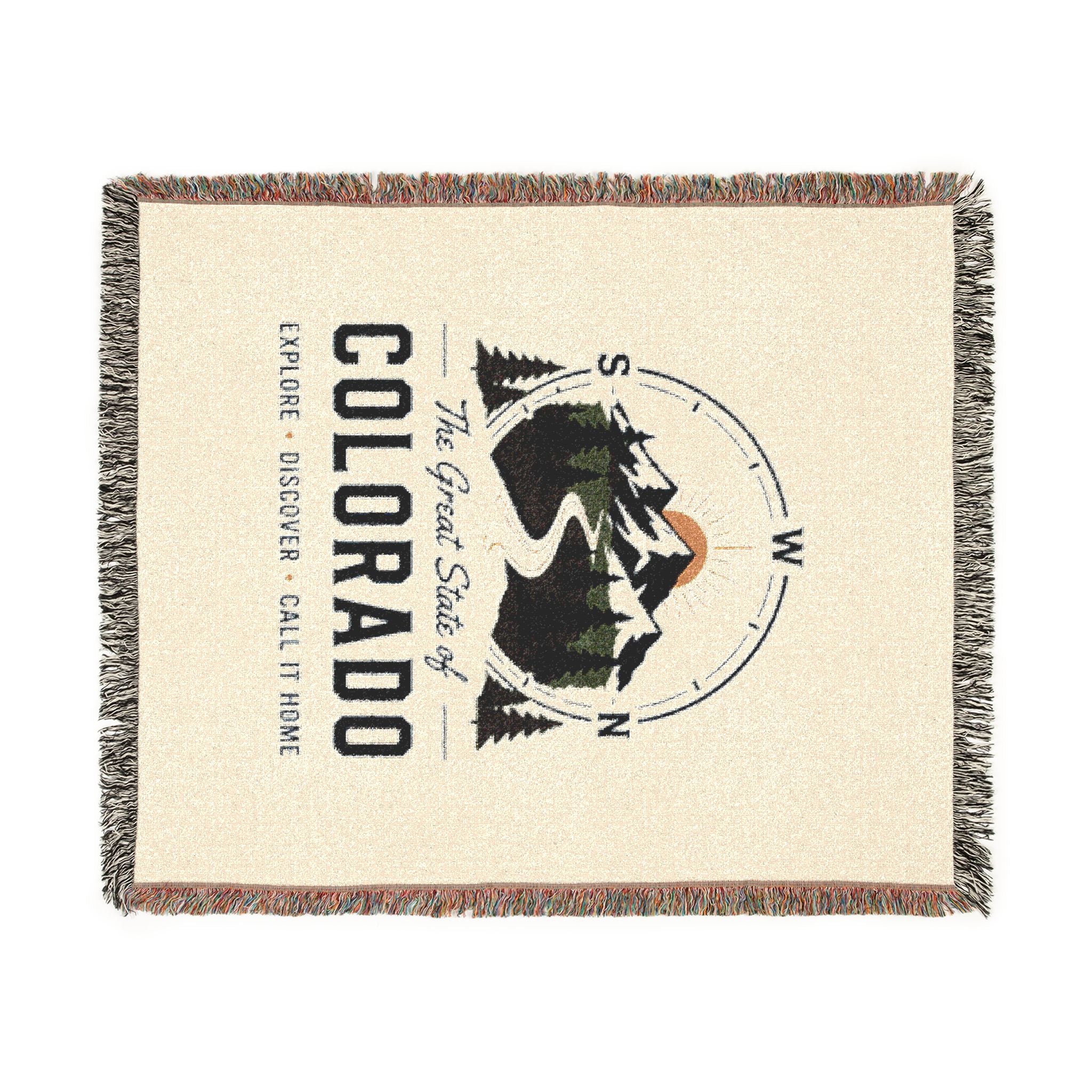 Compass Colorado Mountain Woven Blanket — Retro Compass Scenic Throw