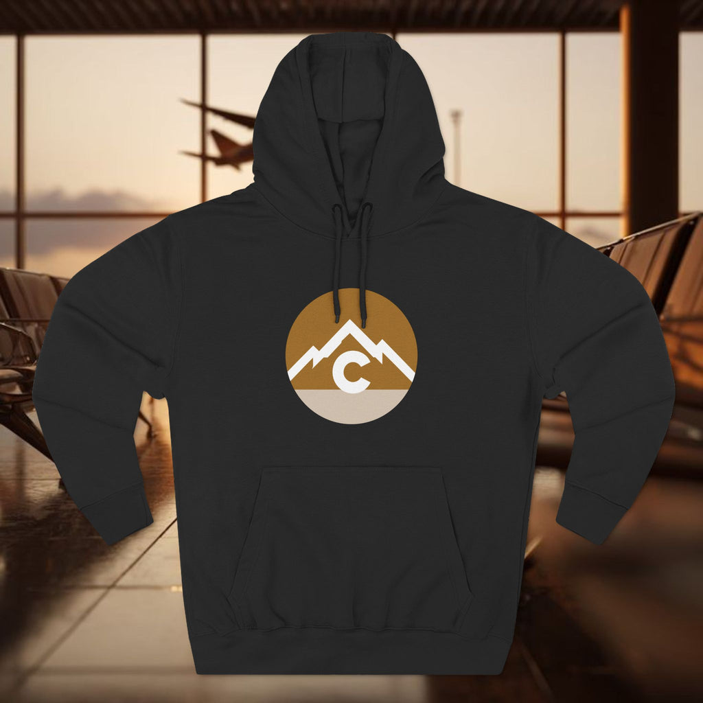 Mountain Circle Hoodie — Retro Sunrise Outdoor Logo