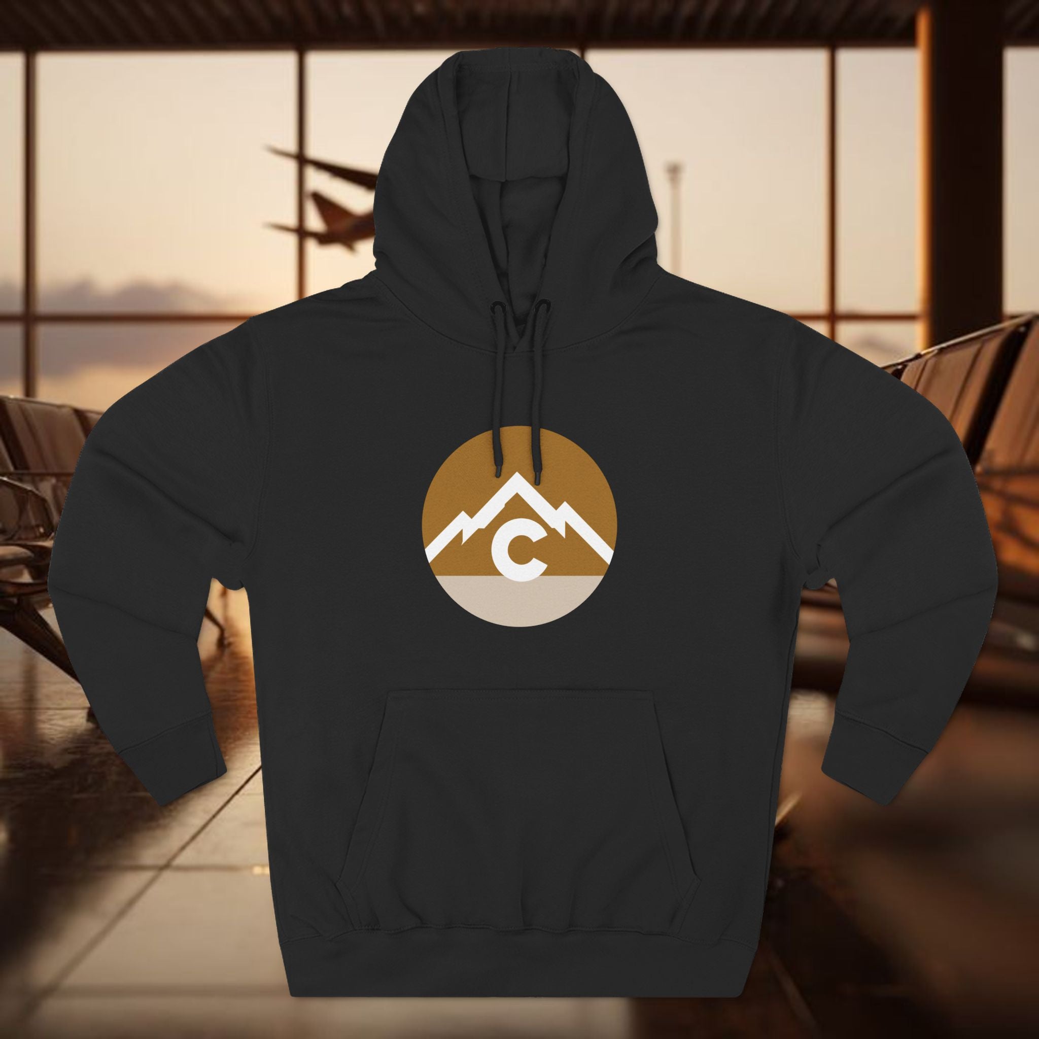 Mountain Circle Hoodie — Retro Sunrise Outdoor Logo