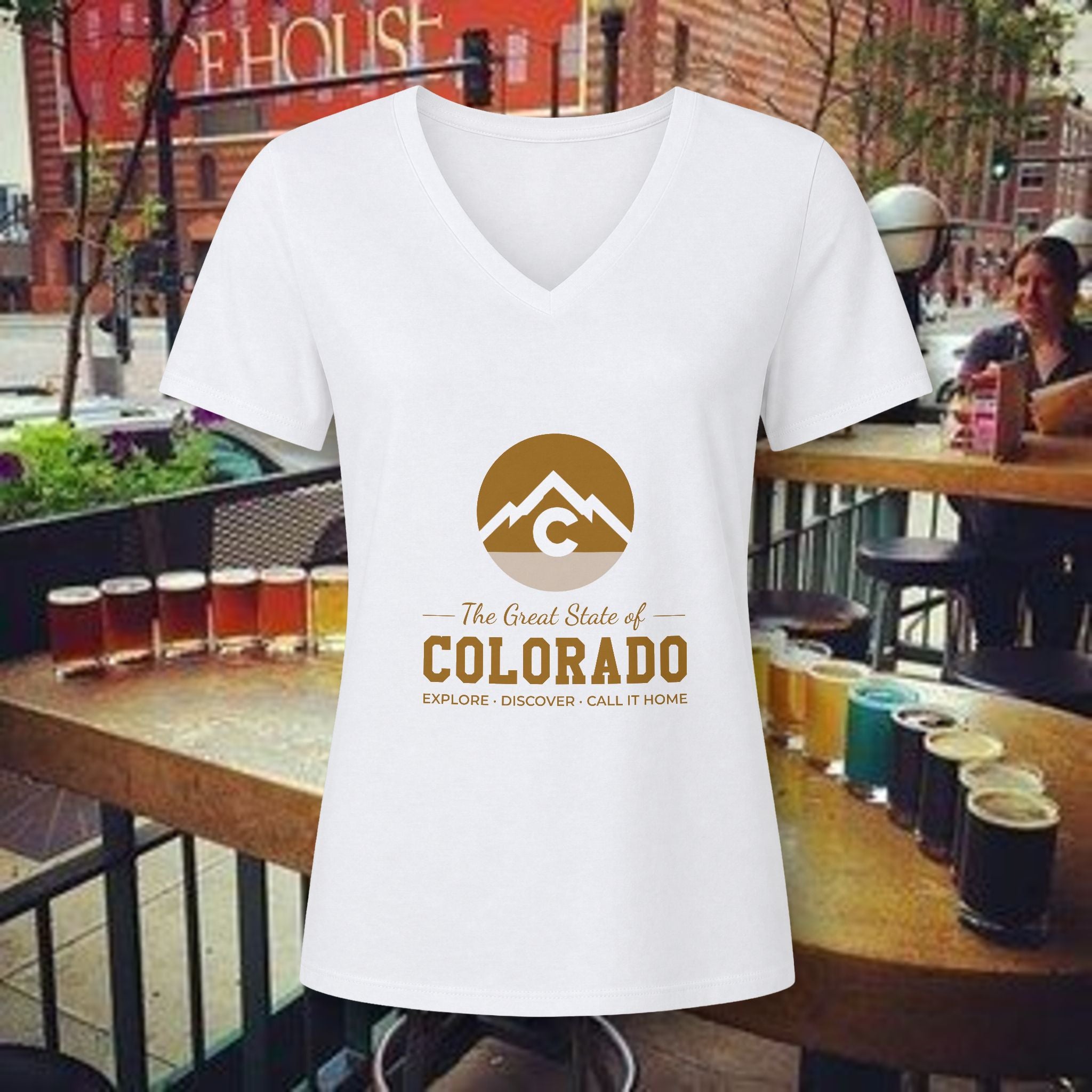 Modern Colorado Mountains V-Neck Tee — The Rocky State Graphic