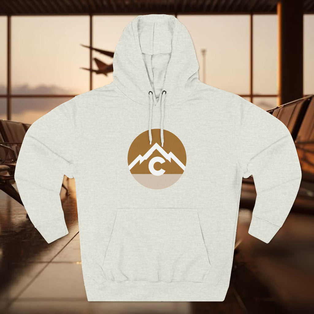 Mountain Circle Hoodie — Retro Sunrise Outdoor Logo