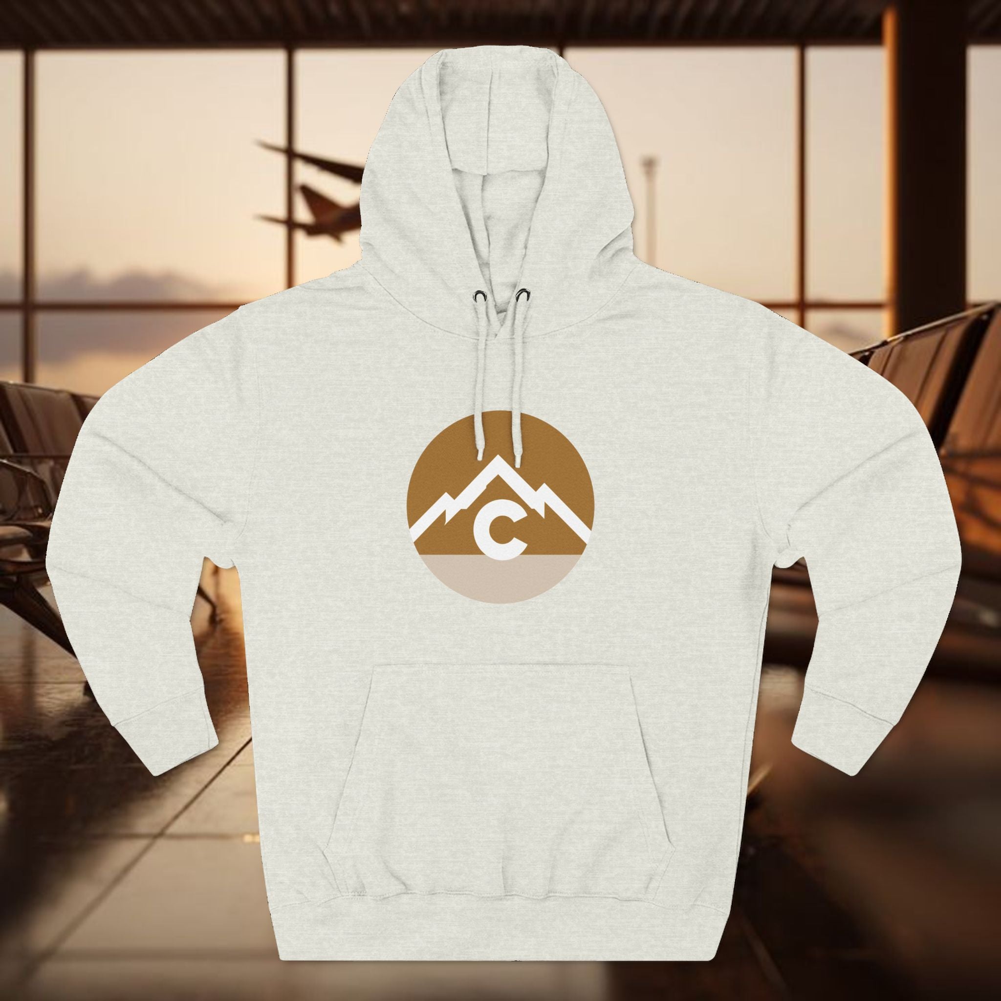Mountain Circle Hoodie — Retro Sunrise Outdoor Logo