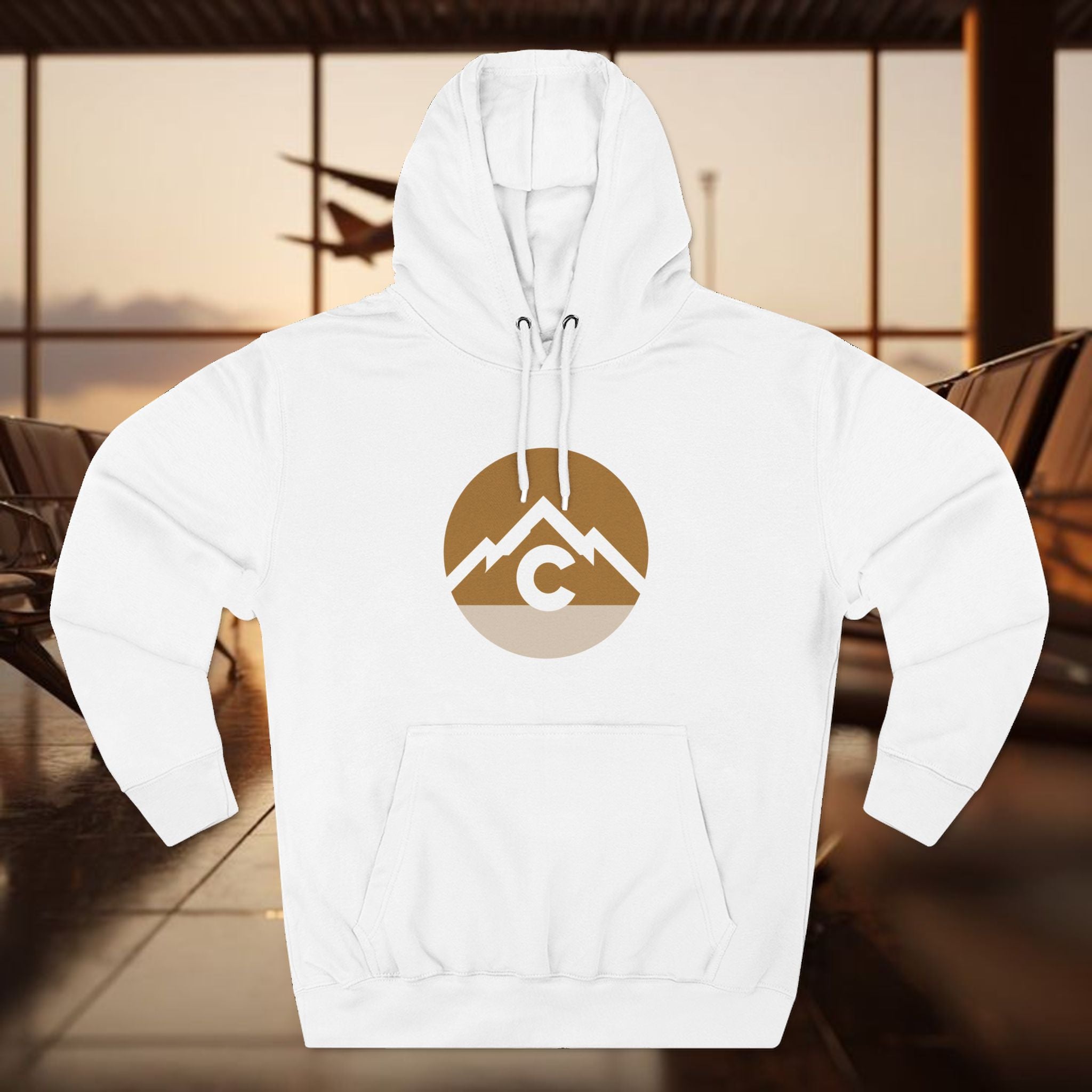 Mountain Circle Hoodie — Retro Sunrise Outdoor Logo