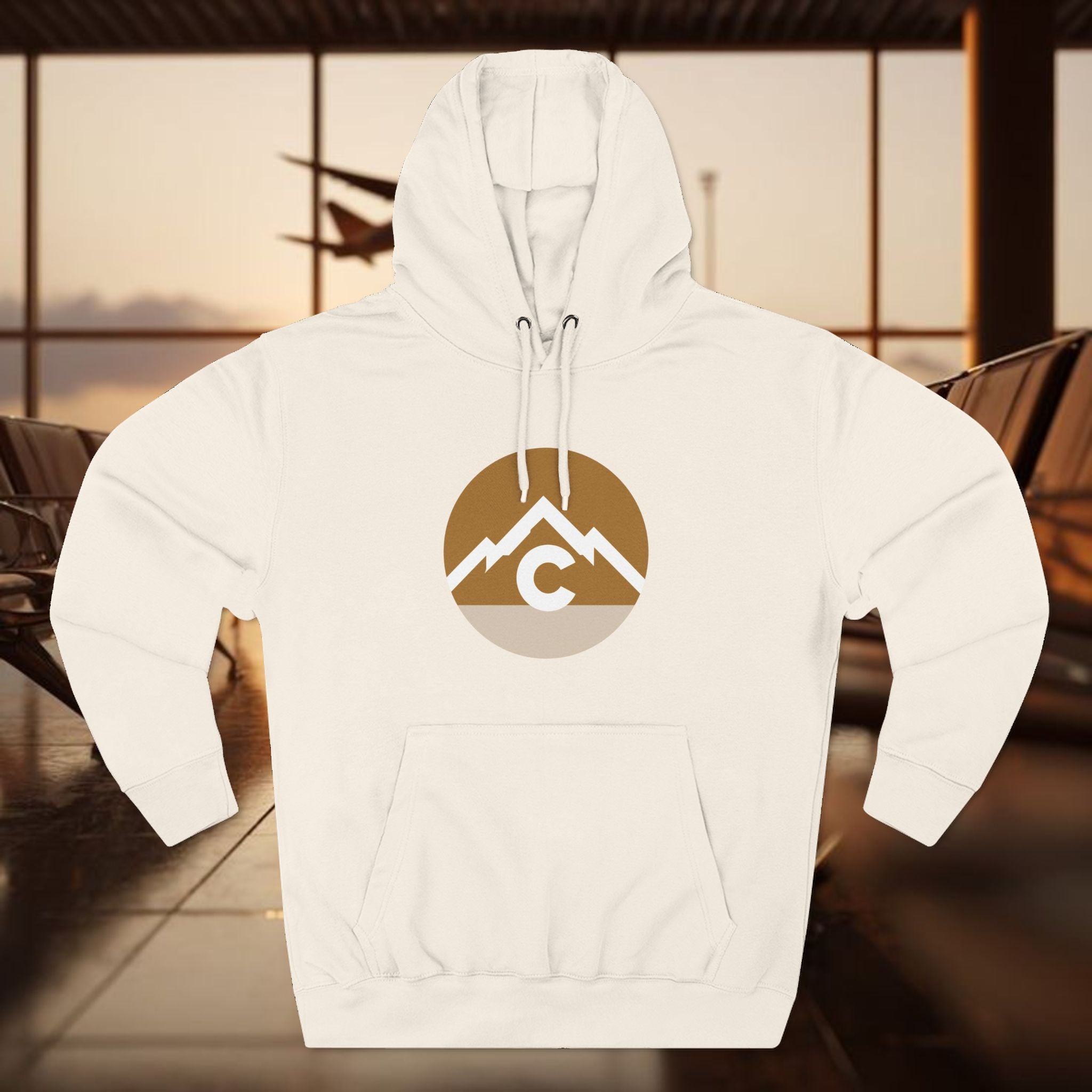 Mountain Circle Hoodie — Retro Sunrise Outdoor Logo