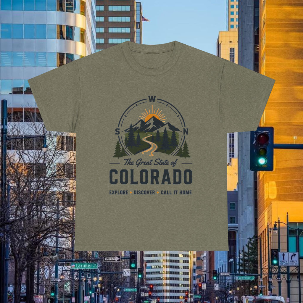 Compass Front Great State of Colorado mountain design T-Shirt | Colorado flag sun emblem