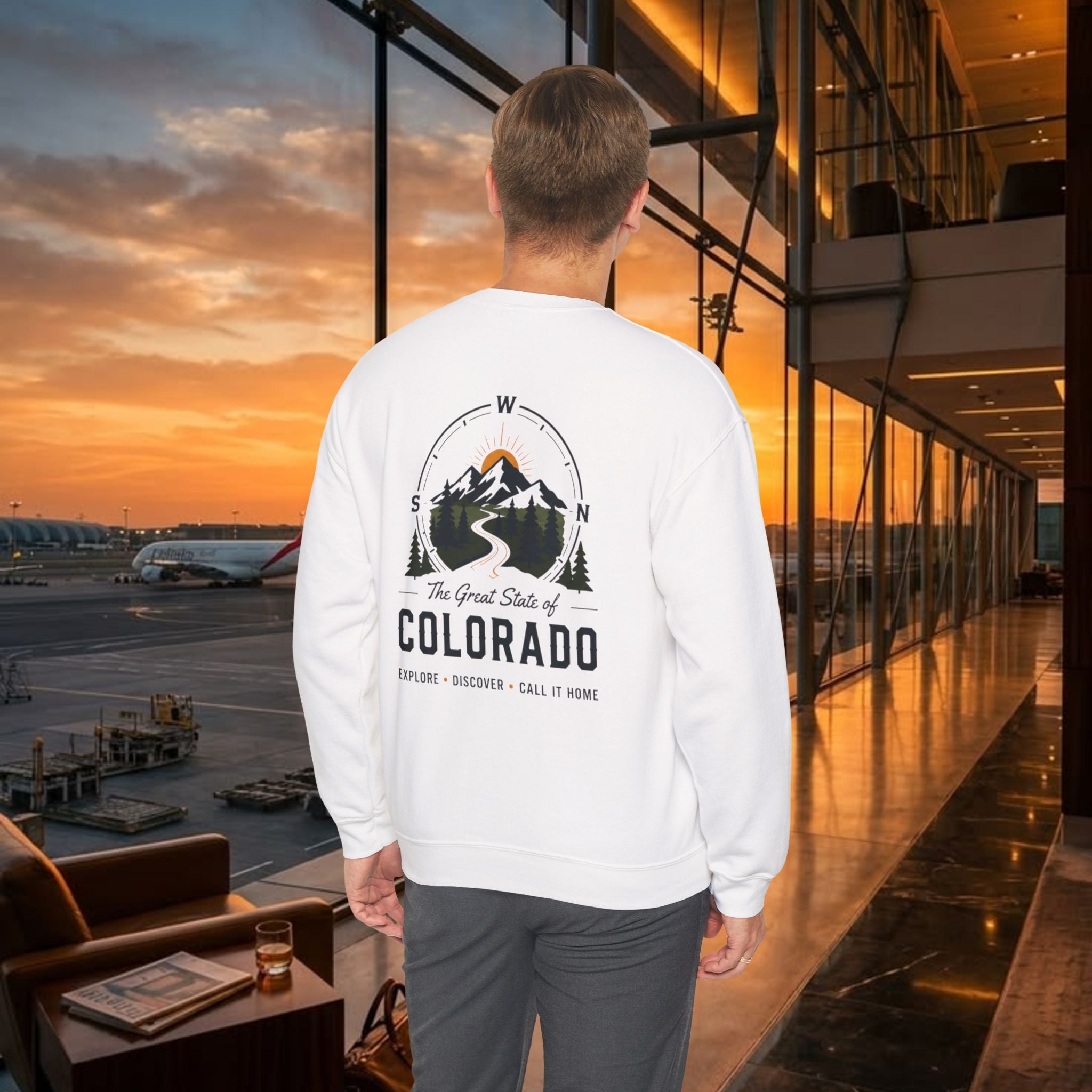 Compass Colorado Mountain Crewneck Sweatshirt — The Great State of Colorado Graphic