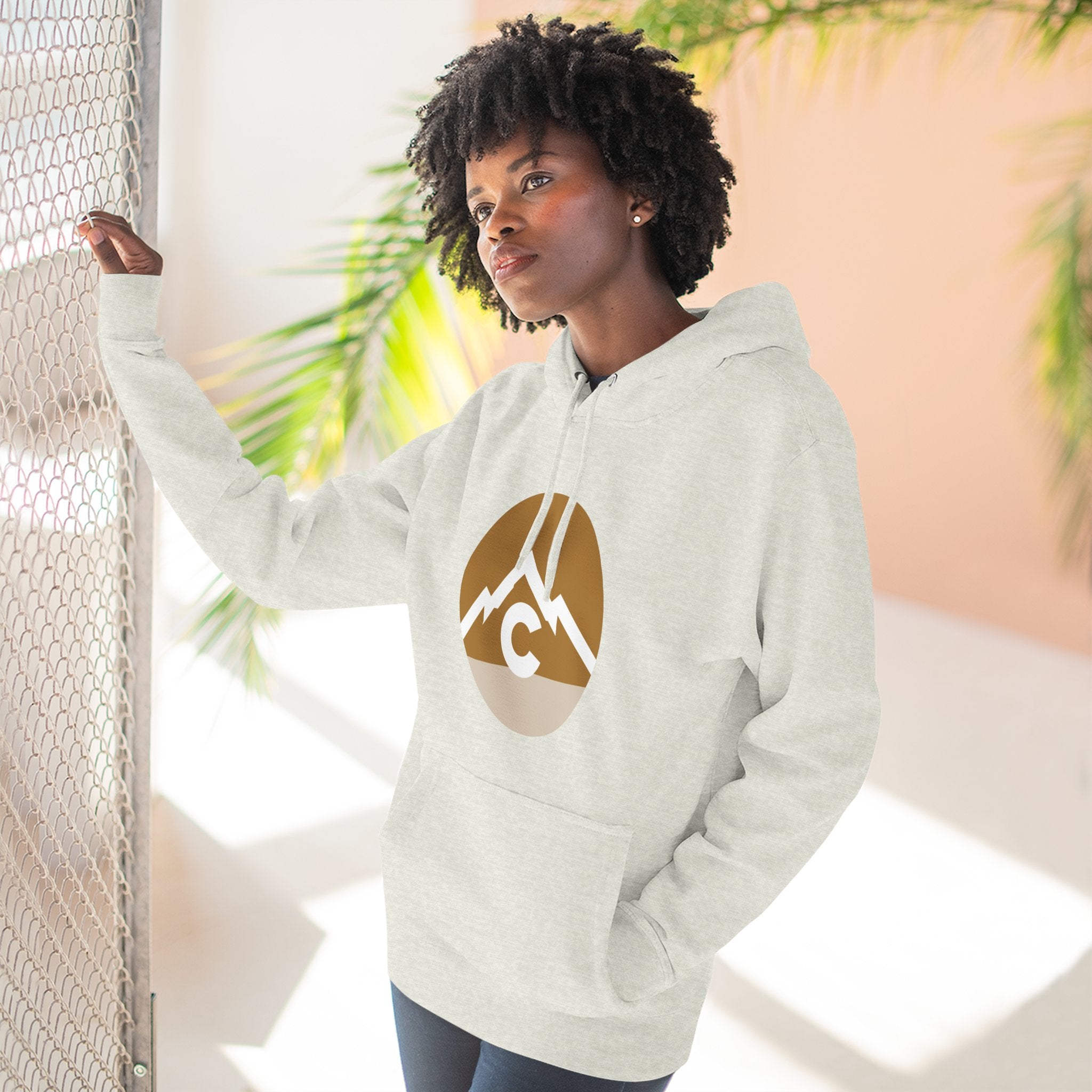 Mountain Circle Hoodie — Retro Sunrise Outdoor Logo