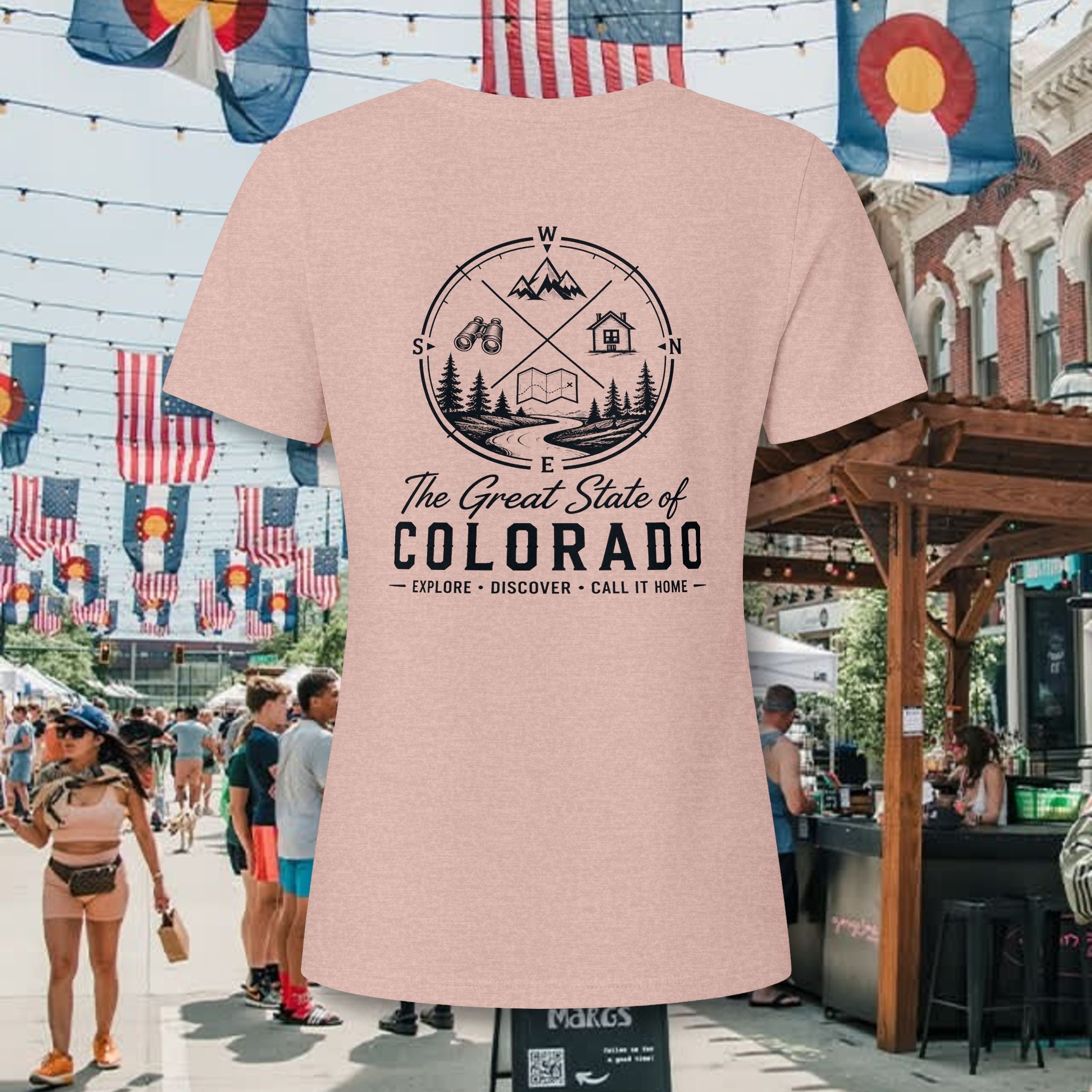 Heritage Back Colorado Outdoor V-Neck Tee — "The Great State of Colorado" Adventure Graphic