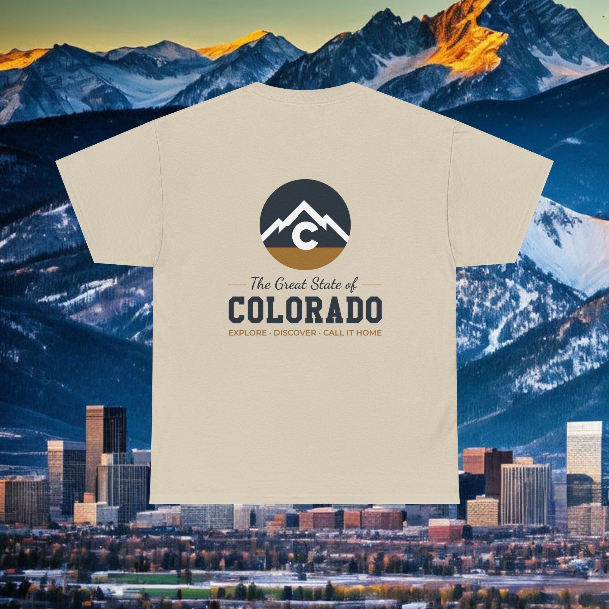 Modern Full back Colorado Mountain Tee — "The Great State of Colorado"  Outdoor T-Shirt