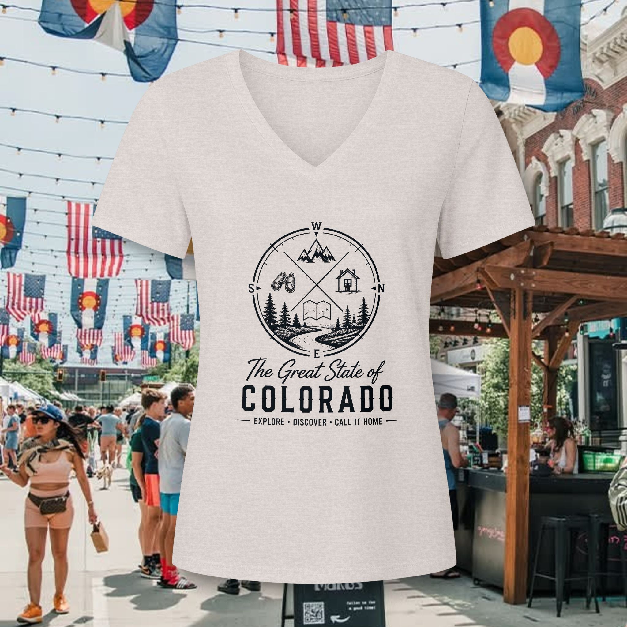 Heritage Colorado Adventure V-Neck Tee — "The Great State of Colorado" Outdoor Mountain Travel Shirt