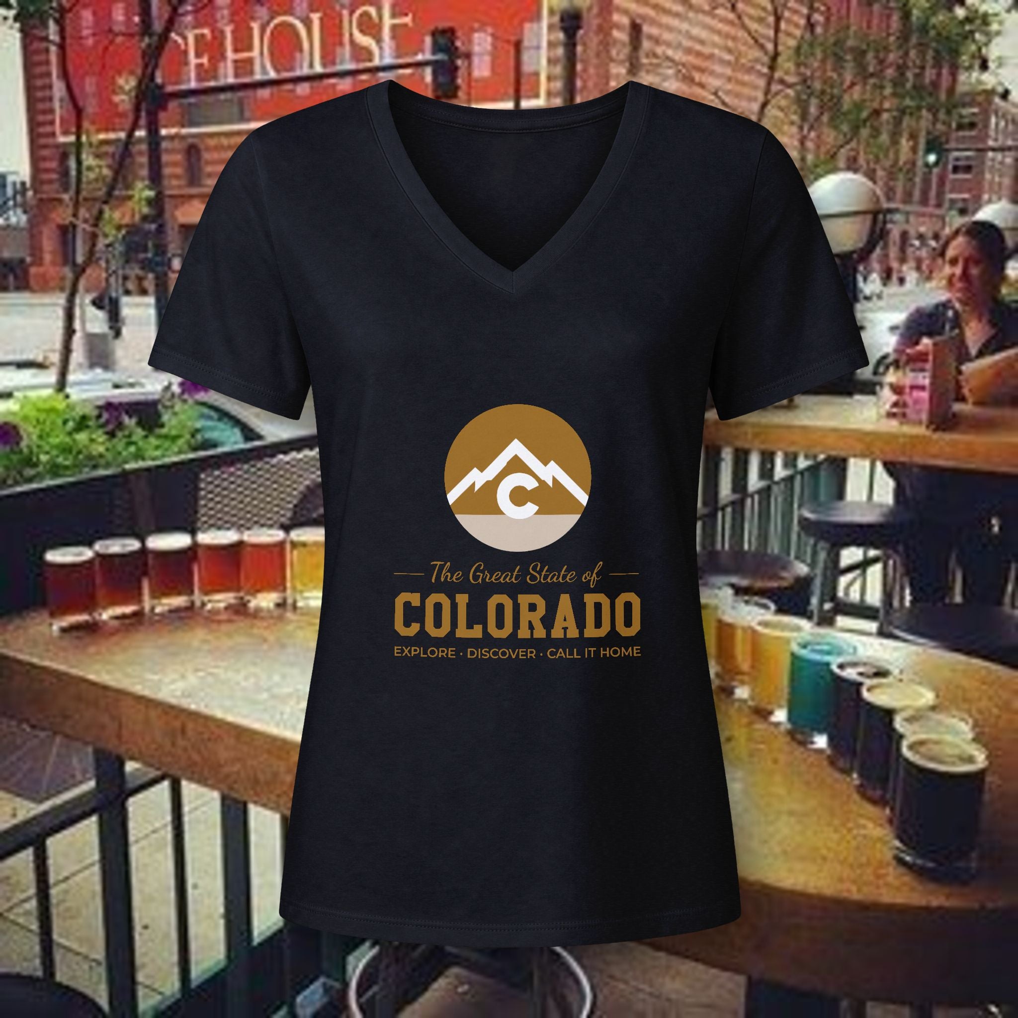 Modern Colorado Mountains V-Neck Tee — The Rocky State Graphic