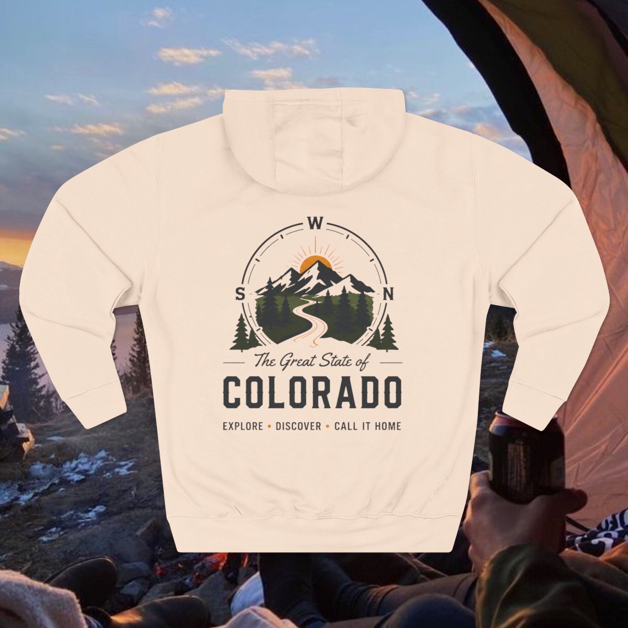 Compass Personable Colorado Mountain Hoodie — The Great State of Colorado Scenic Pullover