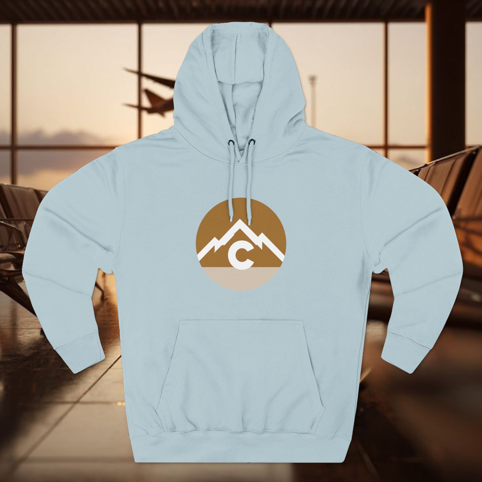 Mountain Circle Hoodie — Retro Sunrise Outdoor Logo