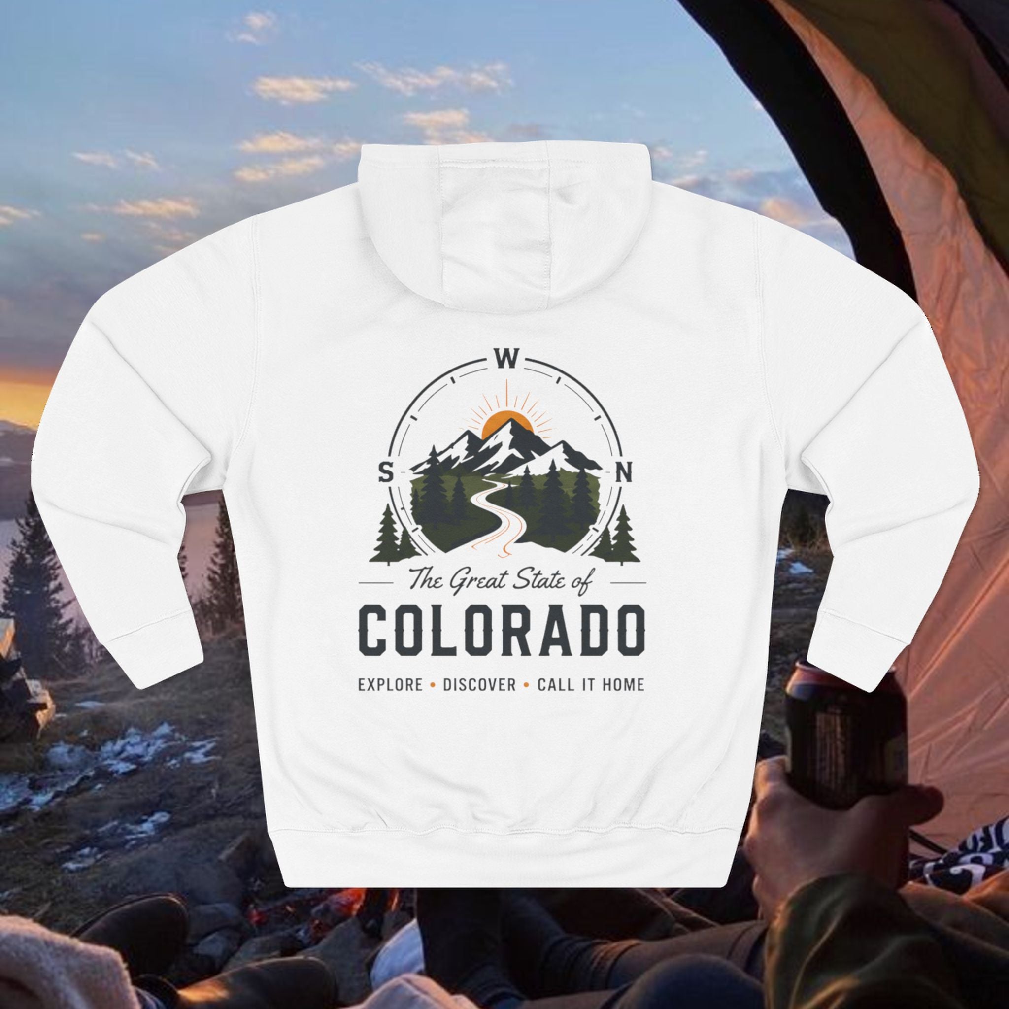 Compass Personable Colorado Mountain Hoodie — The Great State of Colorado Scenic Pullover