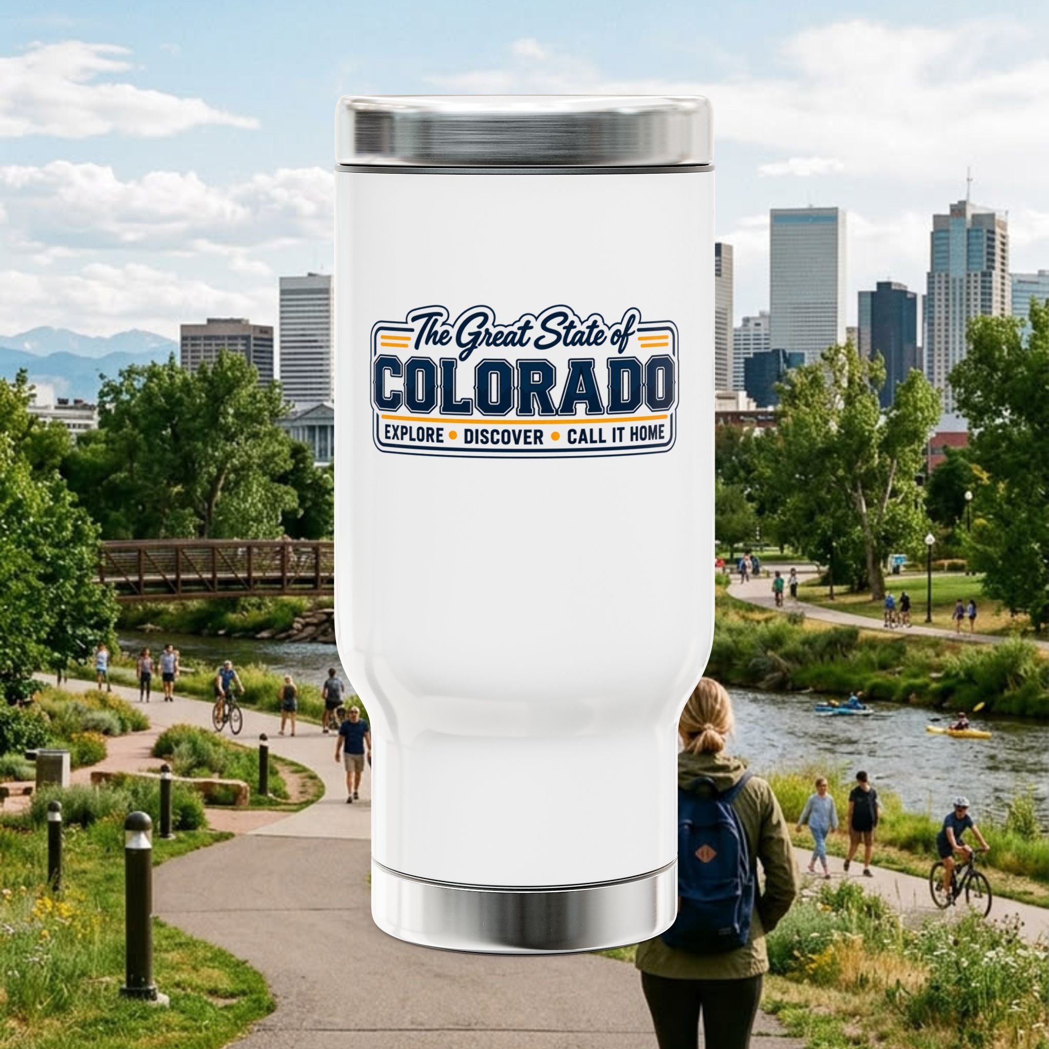 Colorado Travel Mug – “The Great State of Colorado” 14oz Stainless Steel Insulated Mug with Handle