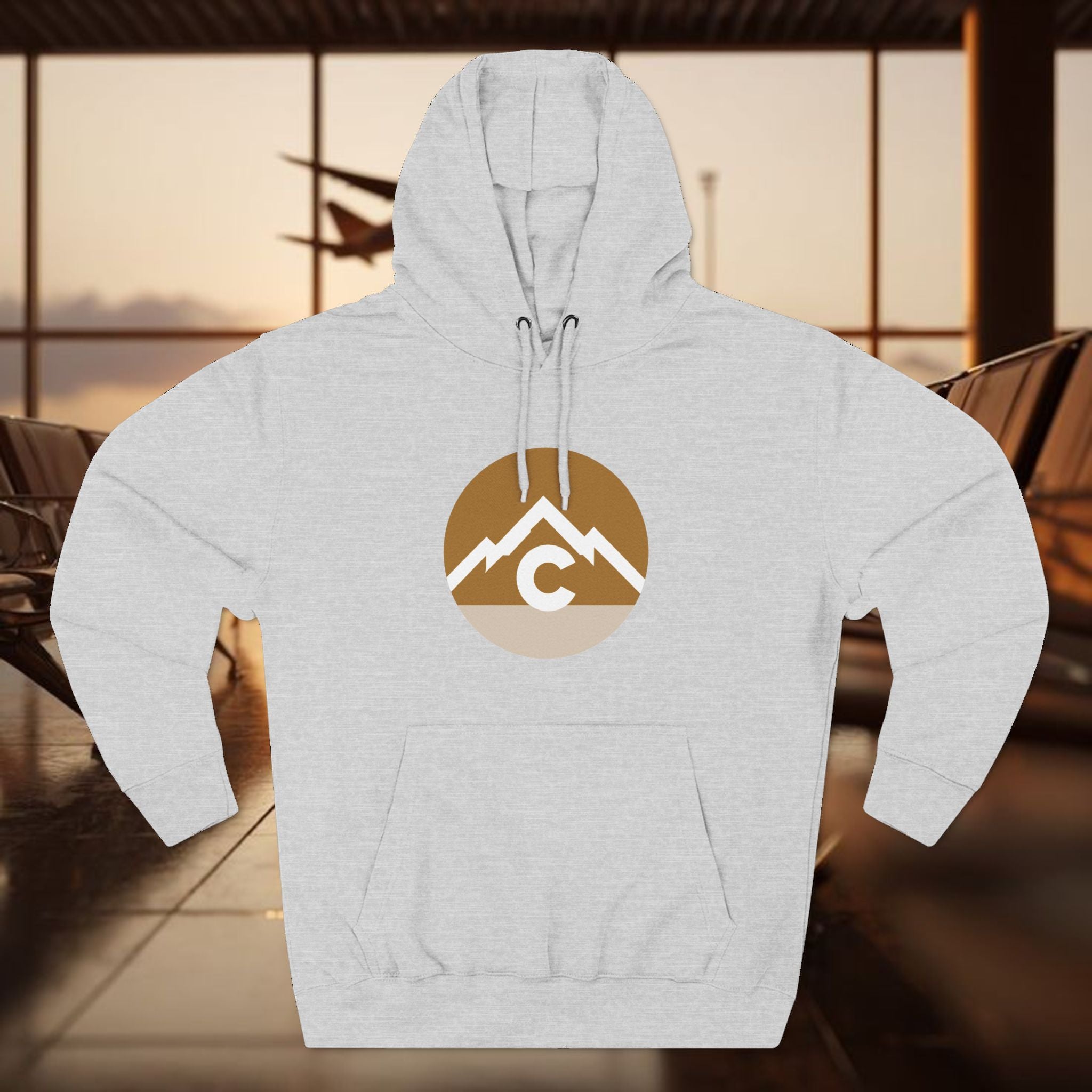 Mountain Circle Hoodie — Retro Sunrise Outdoor Logo