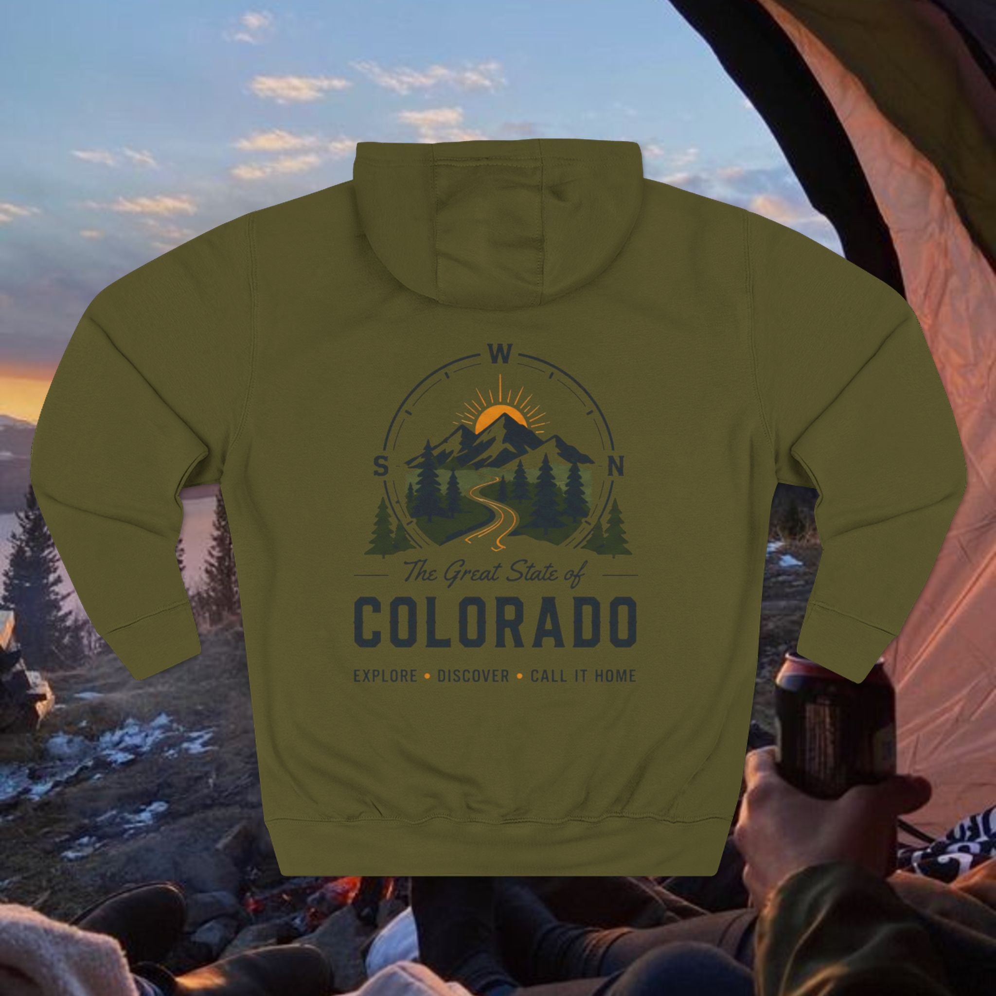 Compass Personable Colorado Mountain Hoodie — The Great State of Colorado Scenic Pullover