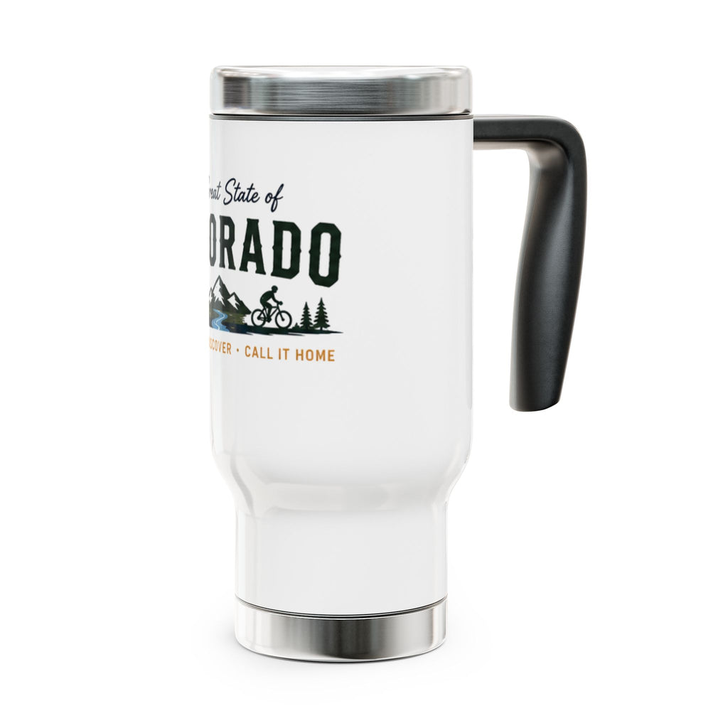 Colorado Travel Mug - 'The Great State of Colorado' 14oz Stainless Steel Tumbler with Handle, Outdoor Adventure Design