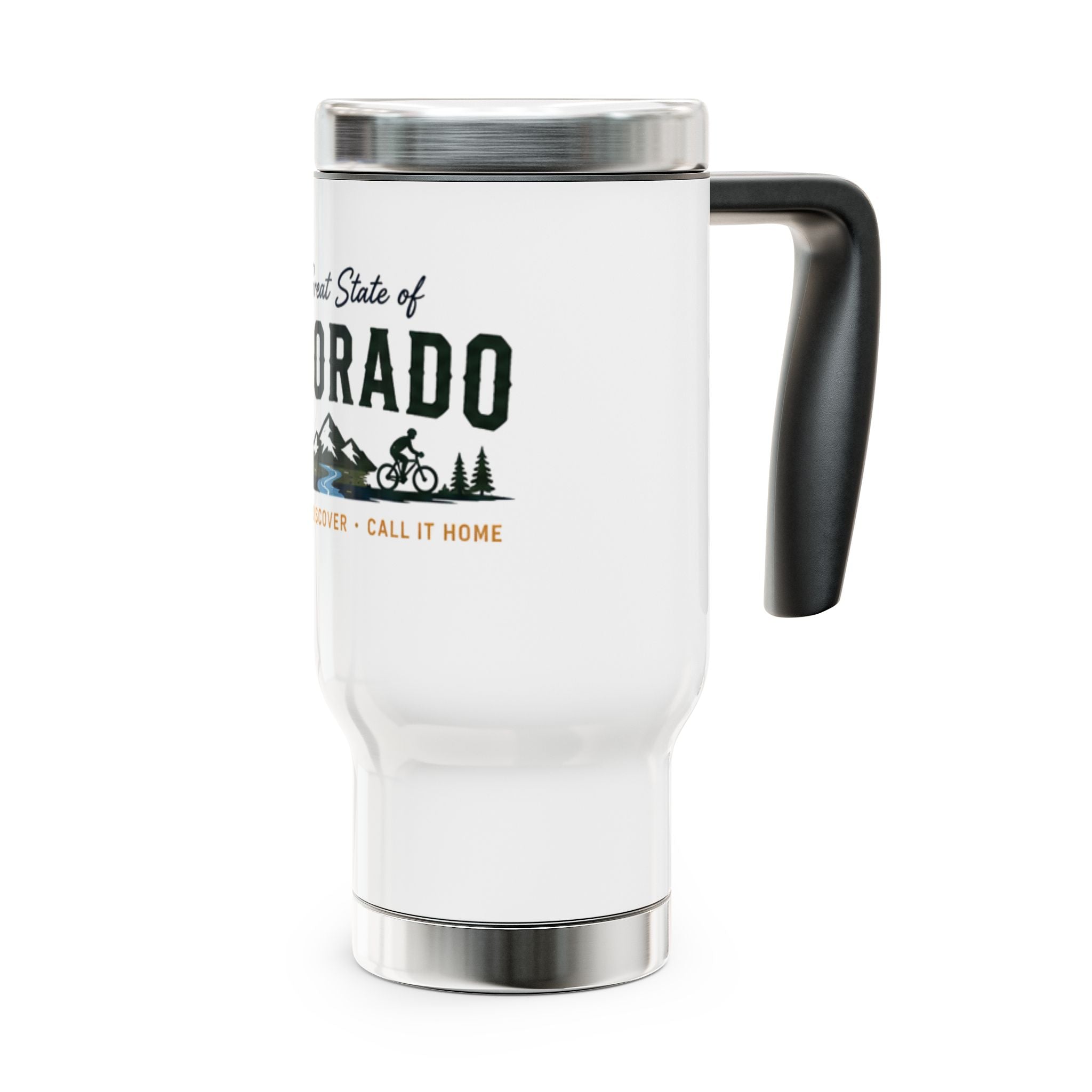 Colorado Travel Mug - 'The Great State of Colorado' 14oz Stainless Steel Tumbler with Handle, Outdoor Adventure Design