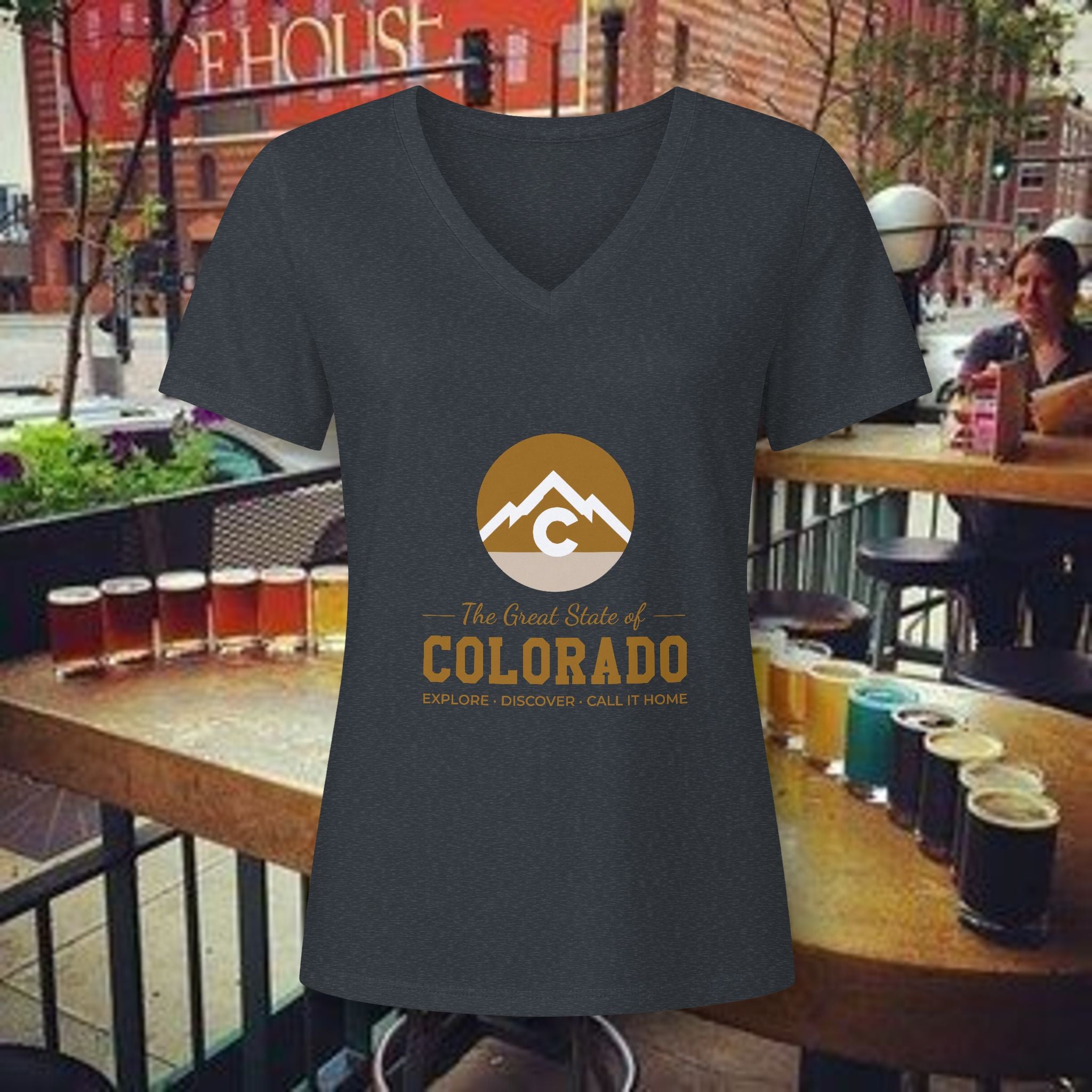 Modern Colorado Mountains V-Neck Tee — The Rocky State Graphic