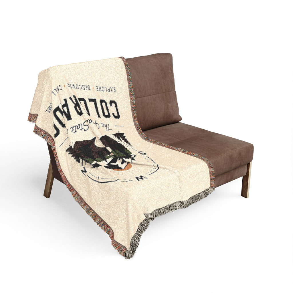 Compass Colorado Mountain Woven Blanket — Retro Compass Scenic Throw