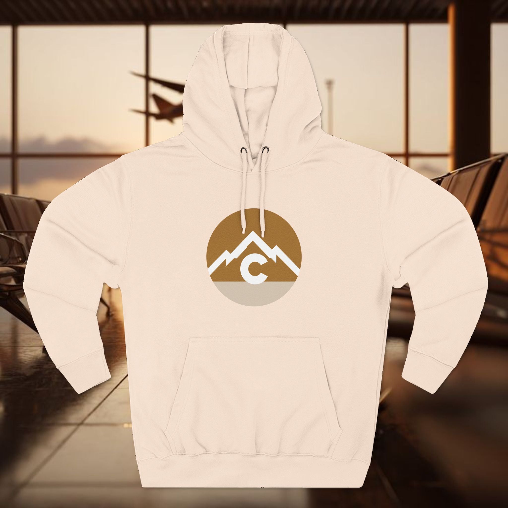 Mountain Circle Hoodie — Retro Sunrise Outdoor Logo
