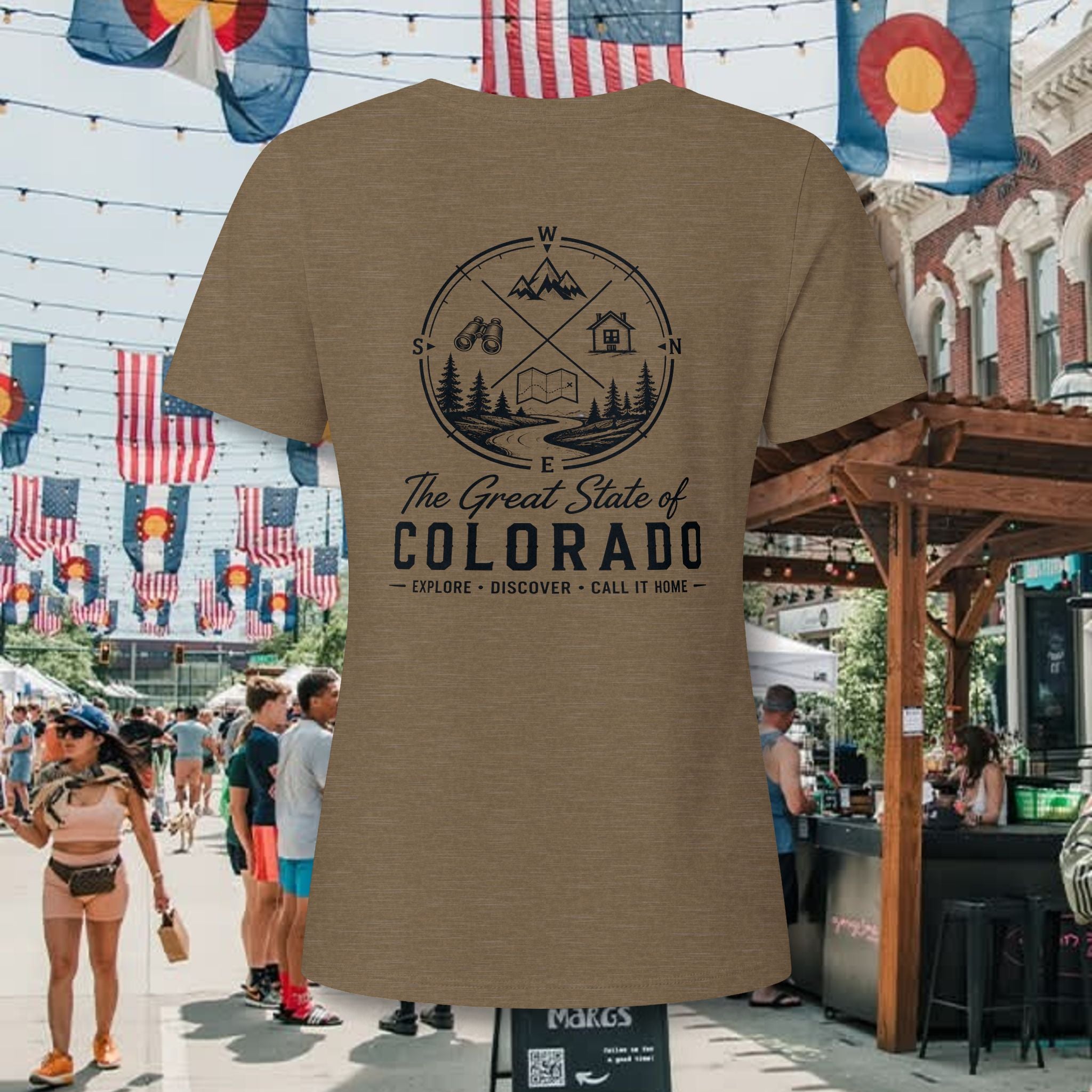 Heritage Back Colorado Outdoor V-Neck Tee — "The Great State of Colorado" Adventure Graphic