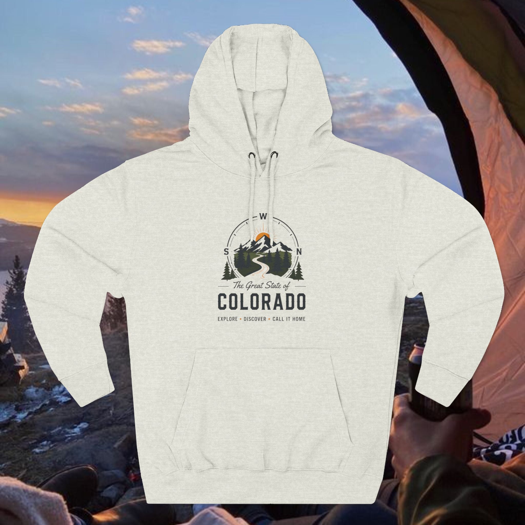 Compass Colorado Mountain Hoodie — The Great State Graphic Fleece Pullover