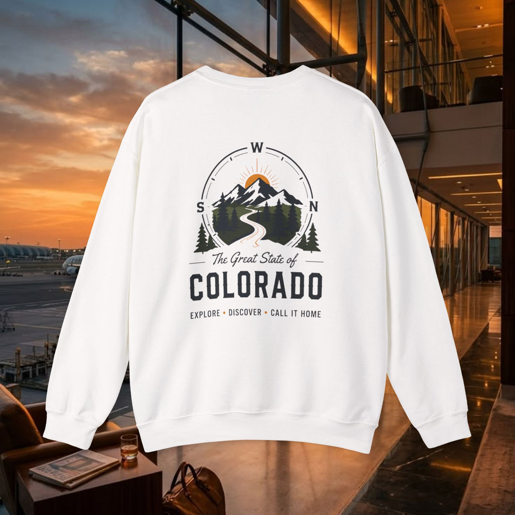 Compass Colorado Mountain Crewneck Sweatshirt — The Great State of Colorado Graphic
