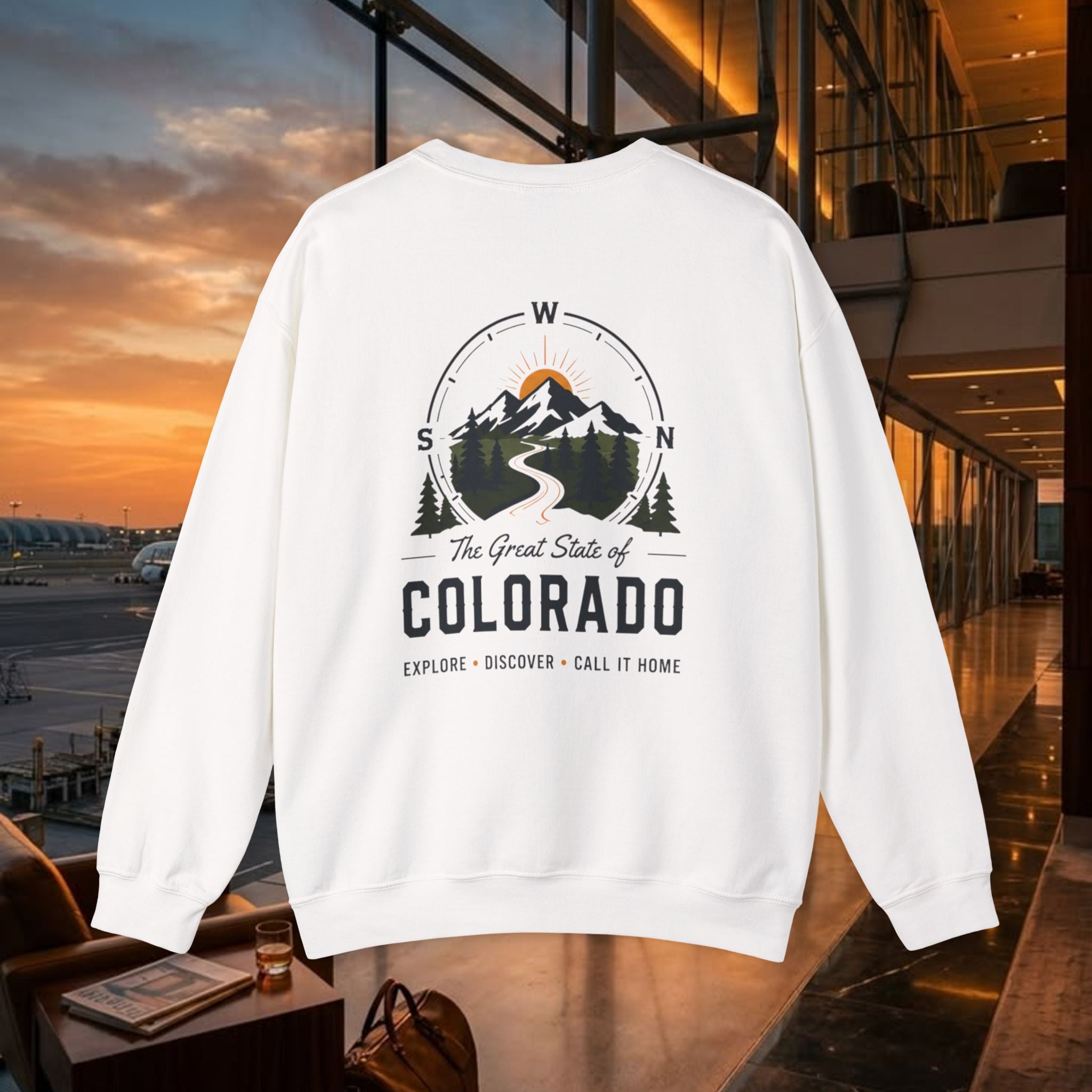 Compass Colorado Mountain Crewneck Sweatshirt — The Great State of Colorado Graphic